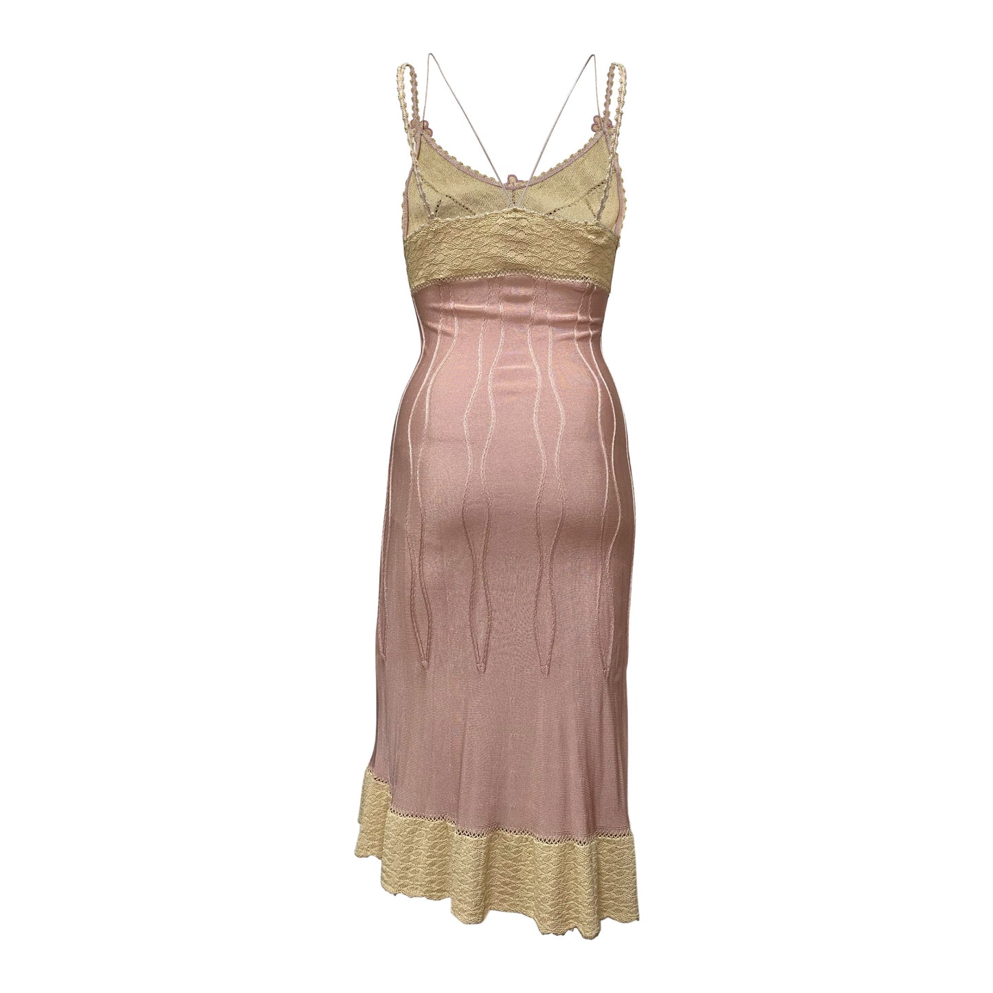 CHANEL Spring Summer 2005 Crochet Floral Trim Midi Dress