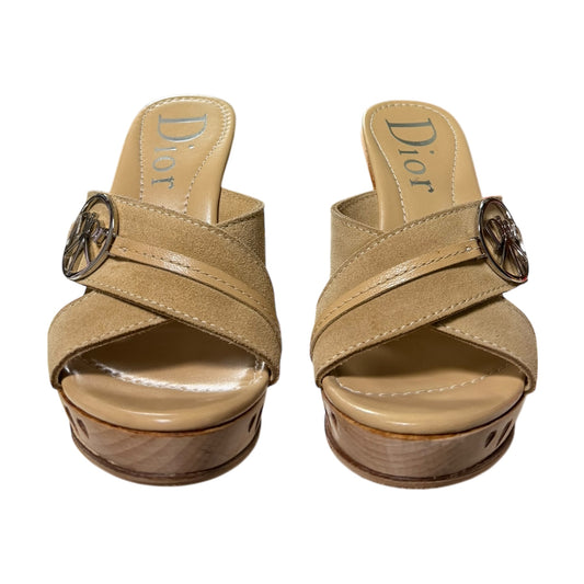 CHRISTIAN DIOR Vintage Peace & Love Suede Wooden Platform Sandals