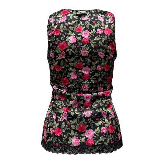 D&G Floral Print Lace Trim Tank Top
