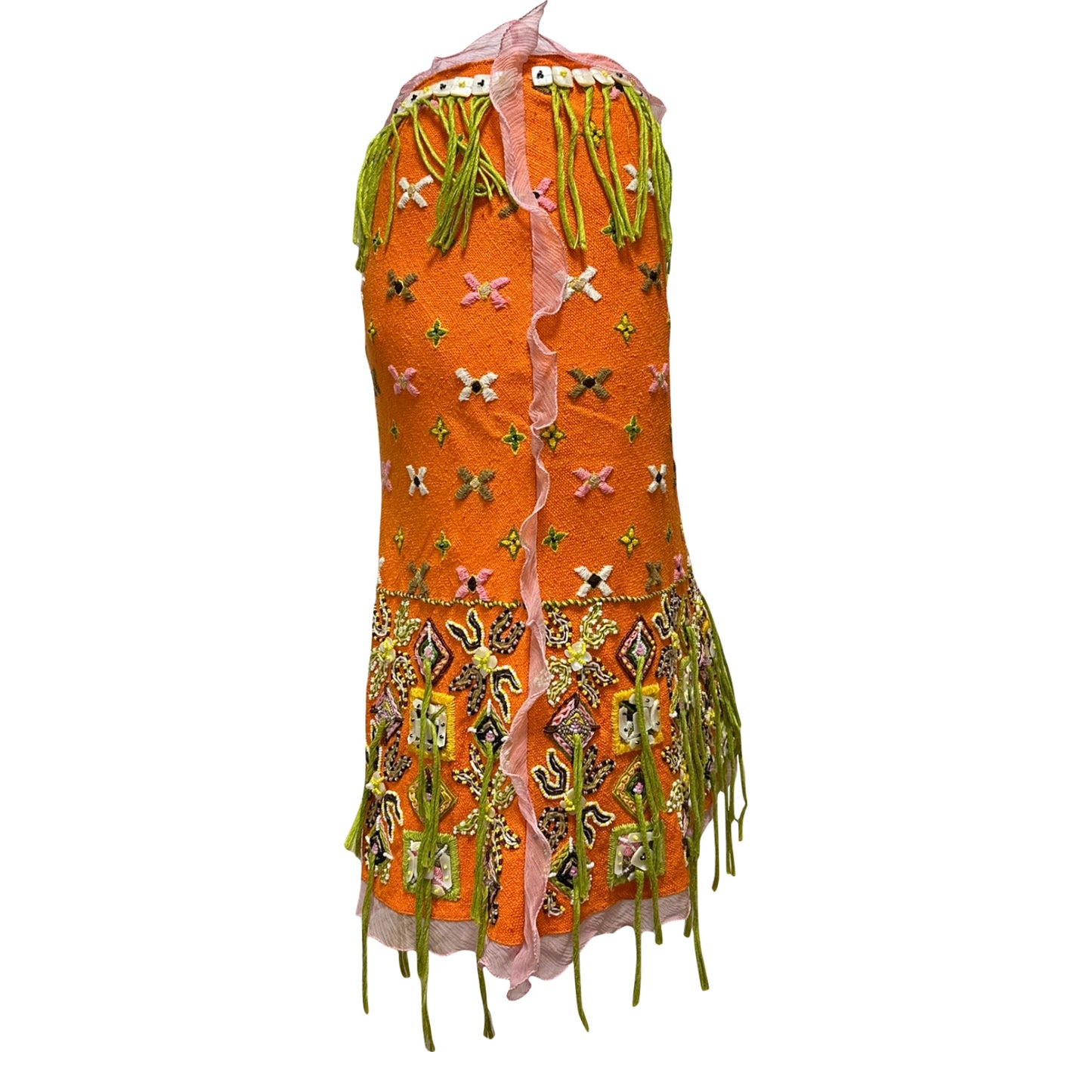 FENDI Spring Summer 2000 Floral Embroidered Fringe Beaded Chiffon Trim Midi Skirt