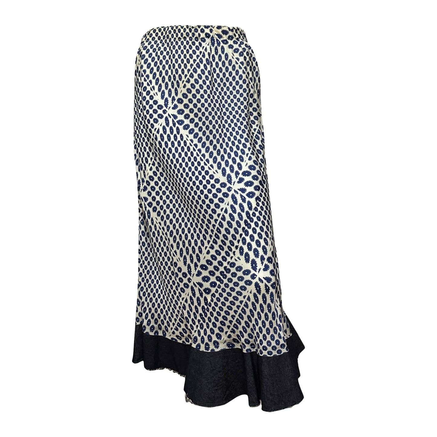 COMME DES GARÇONS Optical Floral Print Deim Trim Midi Skirt
