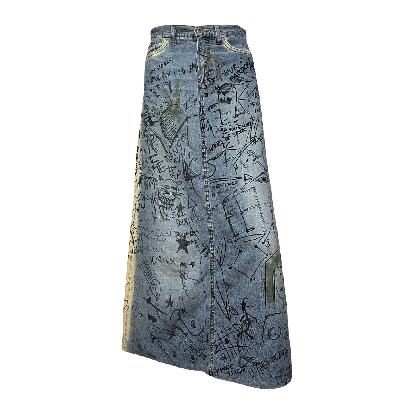 D&G Fall Winter 2000 Graffiti Print Denim Maxi Skirt