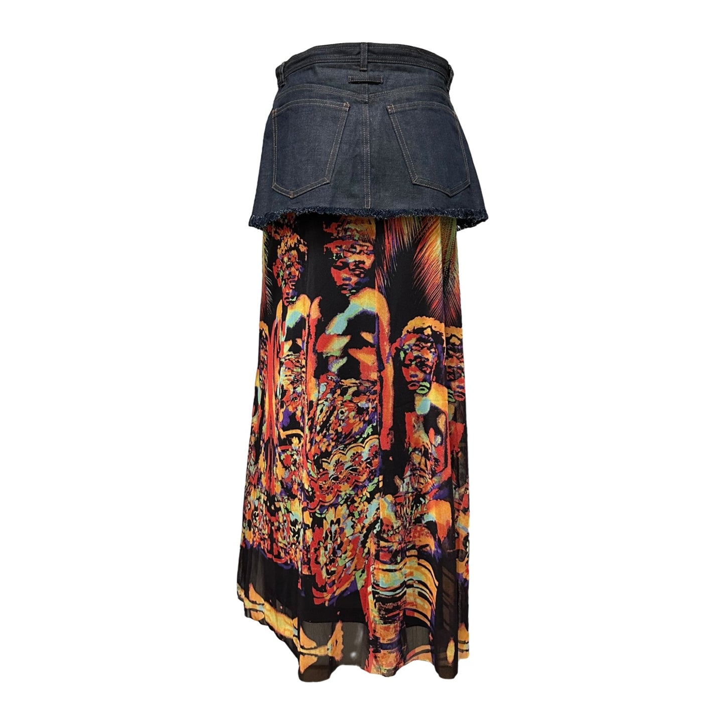 JEAN PAUL GAULTIER Spring Summer 2000 Psychedelic Print Mesh Denim Long Skirt
