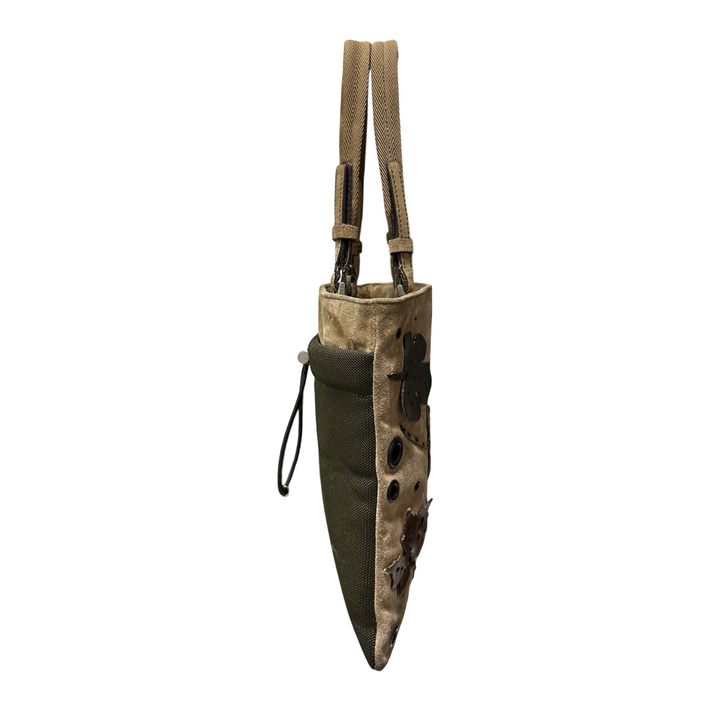 PRADA Fall Winter 1999 Appliqué Leaves Suede and Mesh Hand Bag
