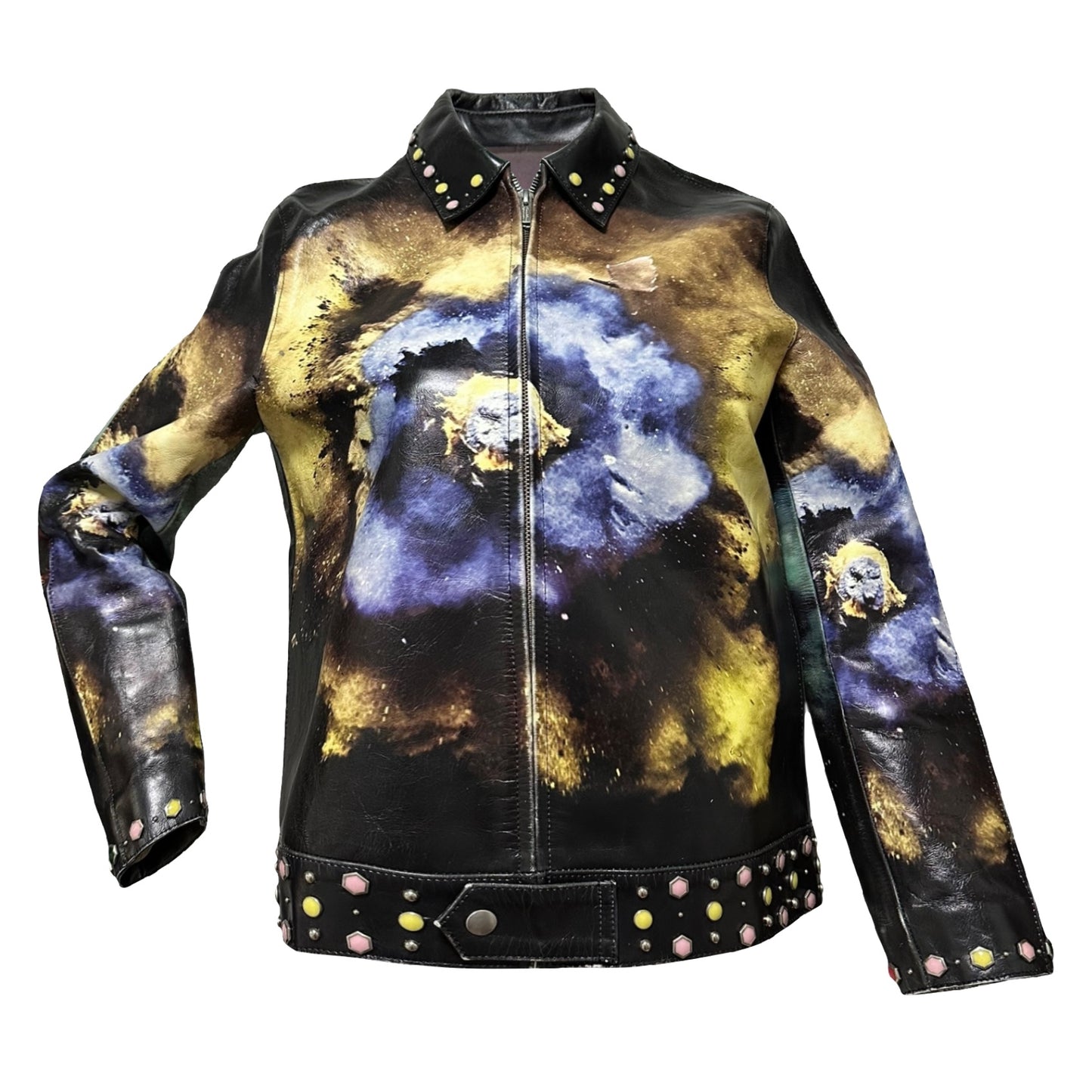 UNDERCOVER Spring Summer 2016 "The Greatest" Flower Print Studs Leather Jacket
