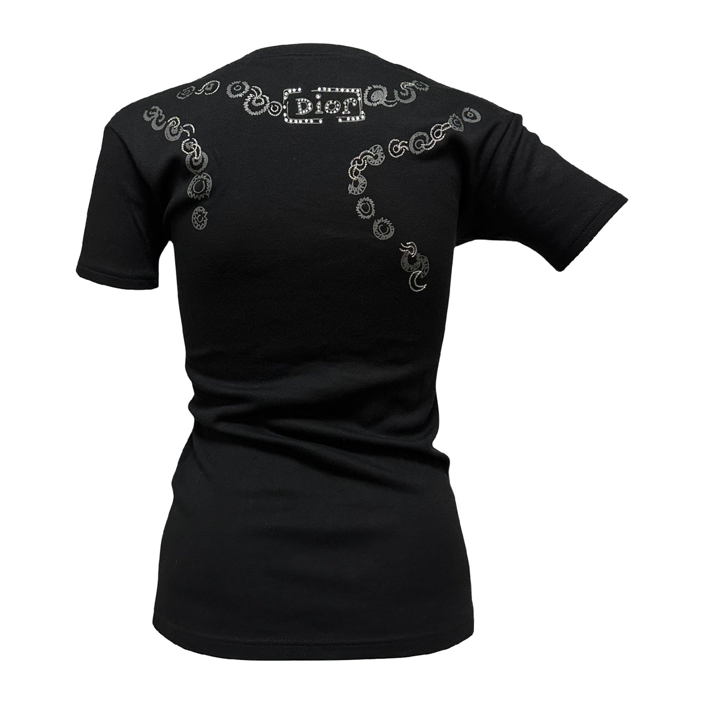 CHRISTIAN DIOR Fall Winter 2004 Couture Embellished Necklace Detail V-neck T-Shirt