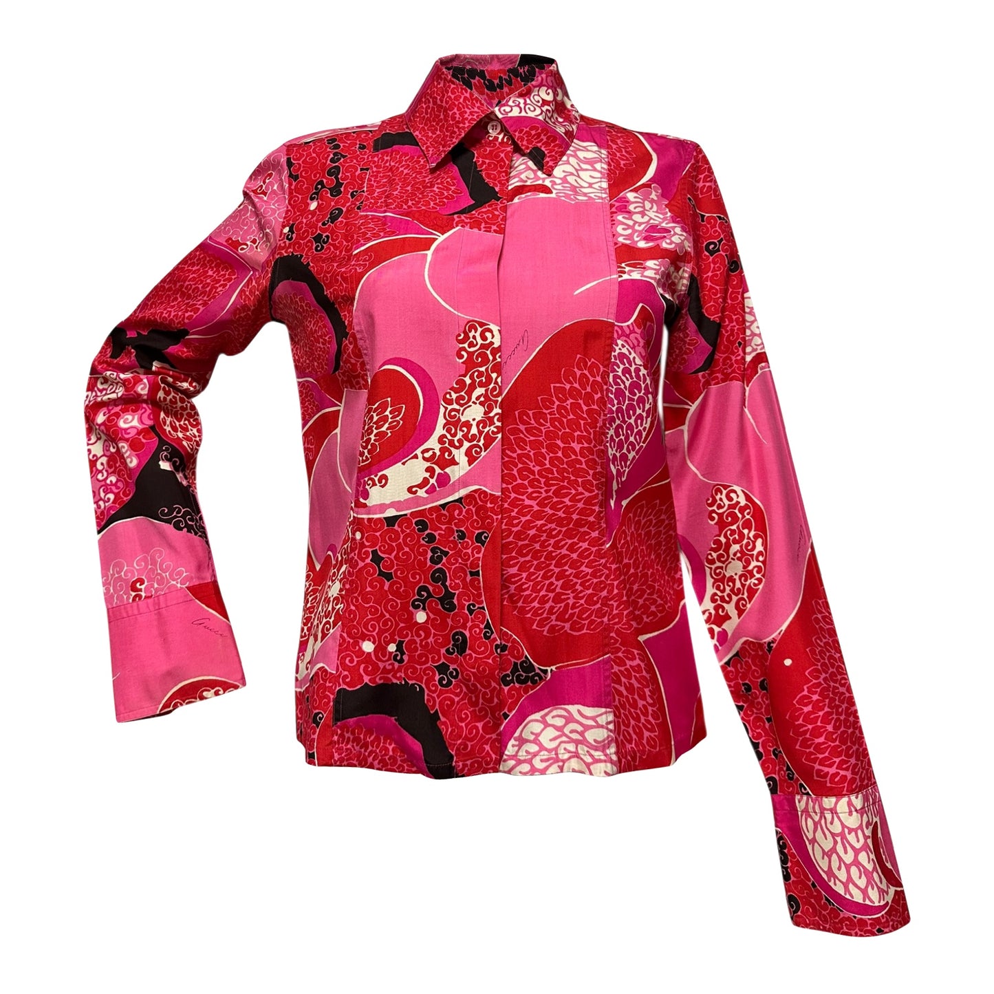 GUCCI Spring Summer 1999 "Hippie Chic" Acid Flower Print Silk Button Up Shirt