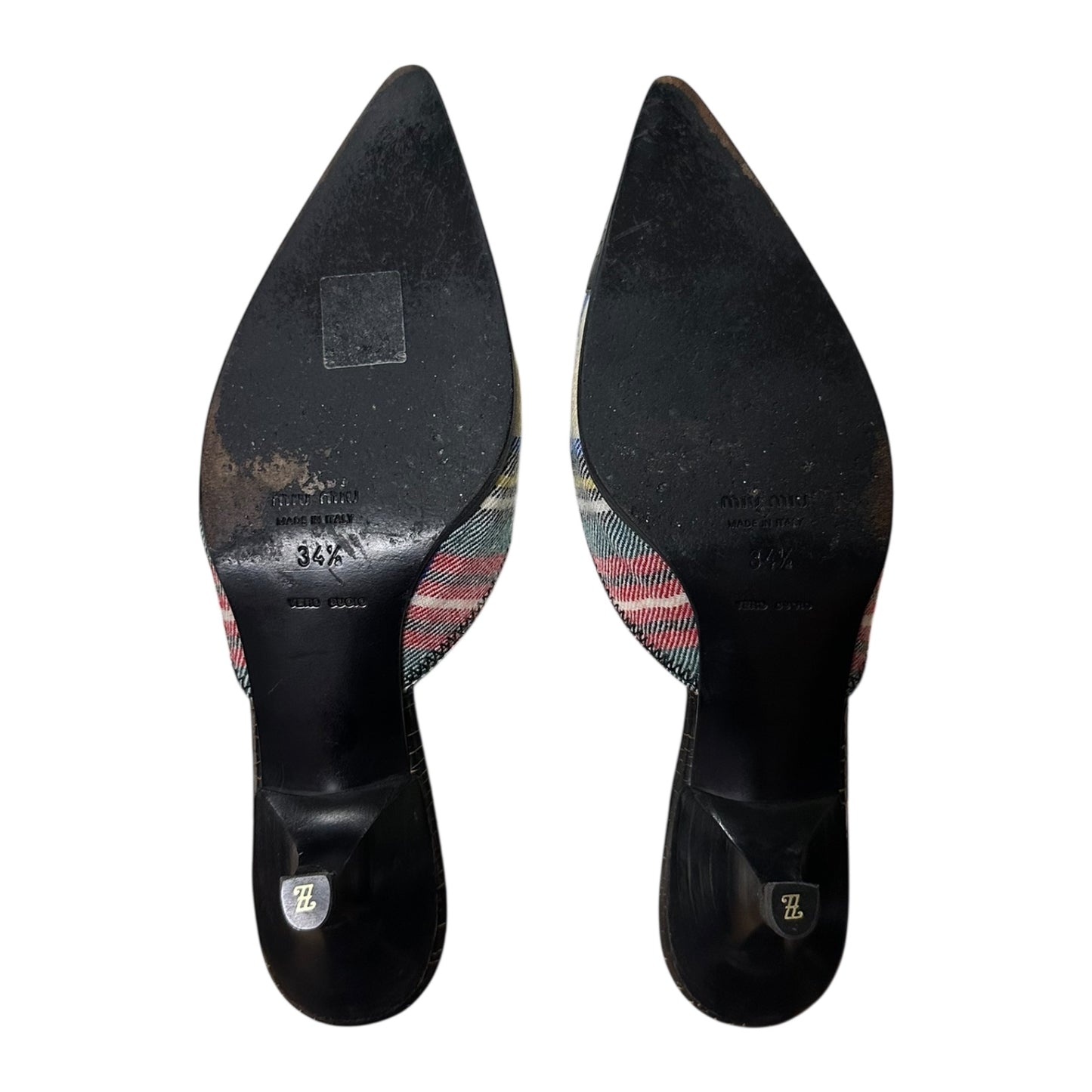 MIU MIU Cracked Leather Checkered Mules