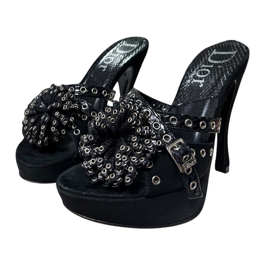 CHRISTIAN DIOR Spring Summer 2003 Suede & Python Grommet Flower Platform Heel Sandals