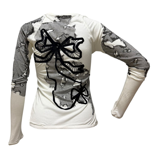 CHRISTIAN DIOR Spring Summer 2006 Lace Print Long Sleeve T-Shirt featuring Cut-Out and Ribbon Details