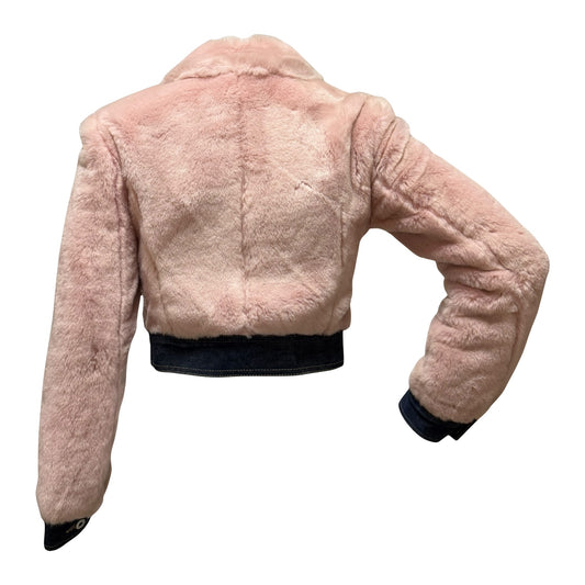 D&G Fall Winter 1999 Pink Fur & Denim Cropped Jacket