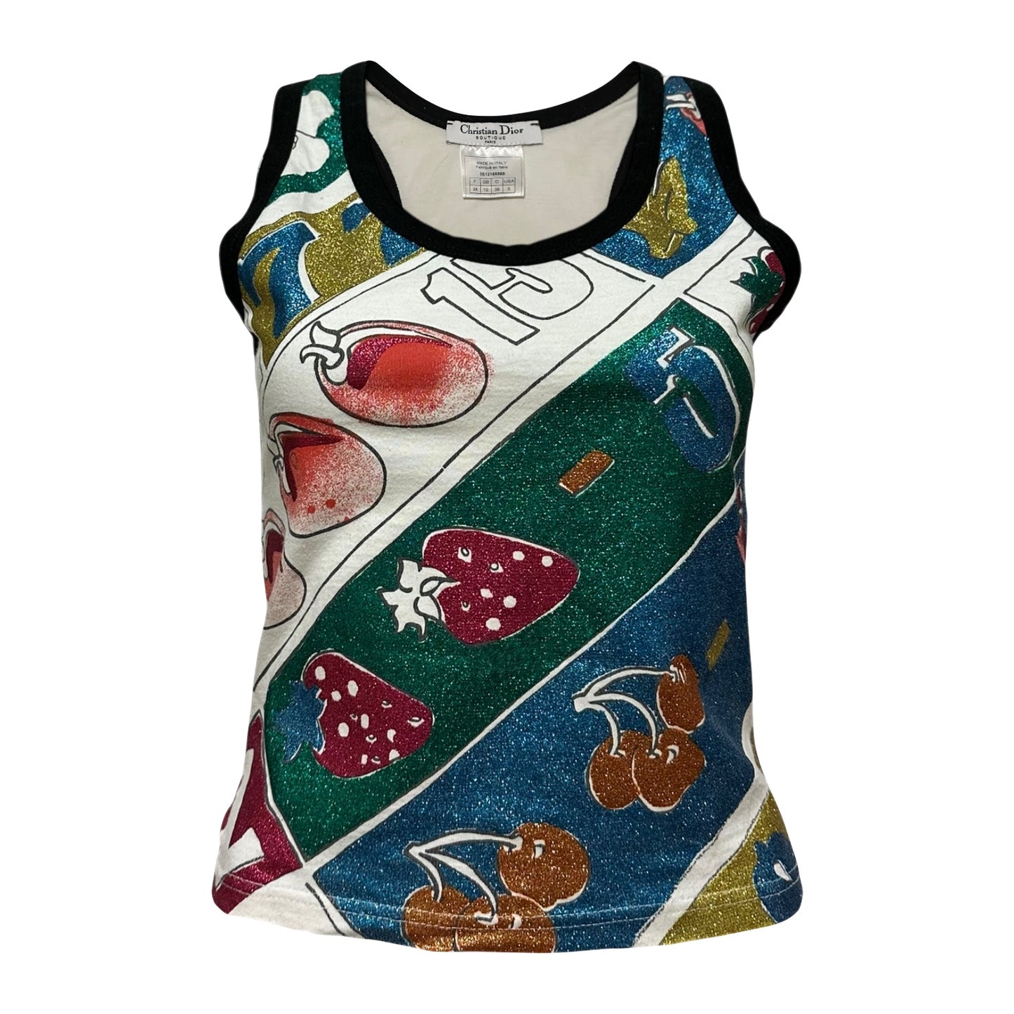 CHRISTIAN DIOR Spring Summer 2002 Glitter Fruits Print Tank Top