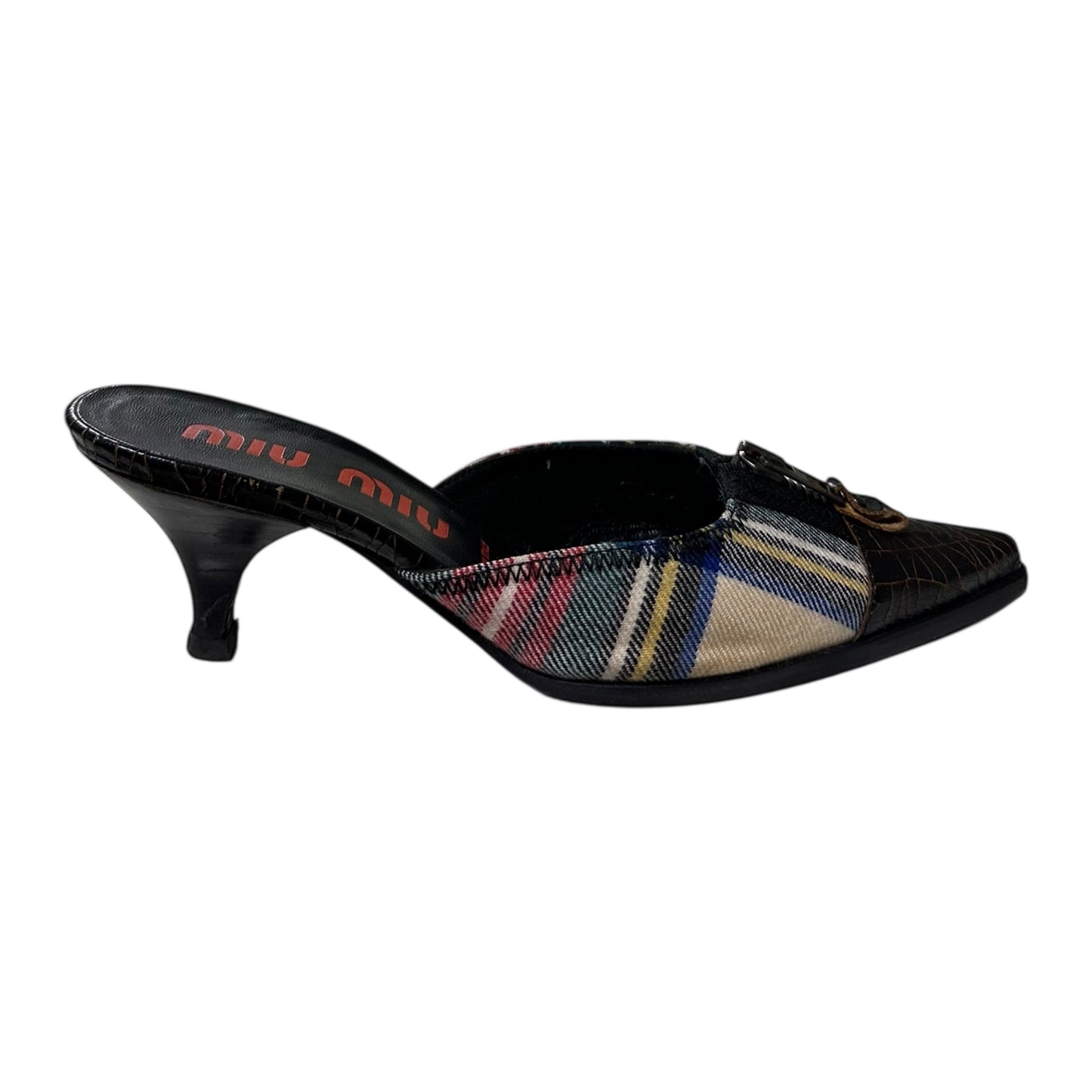 MIU MIU Cracked Leather Checkered Mules