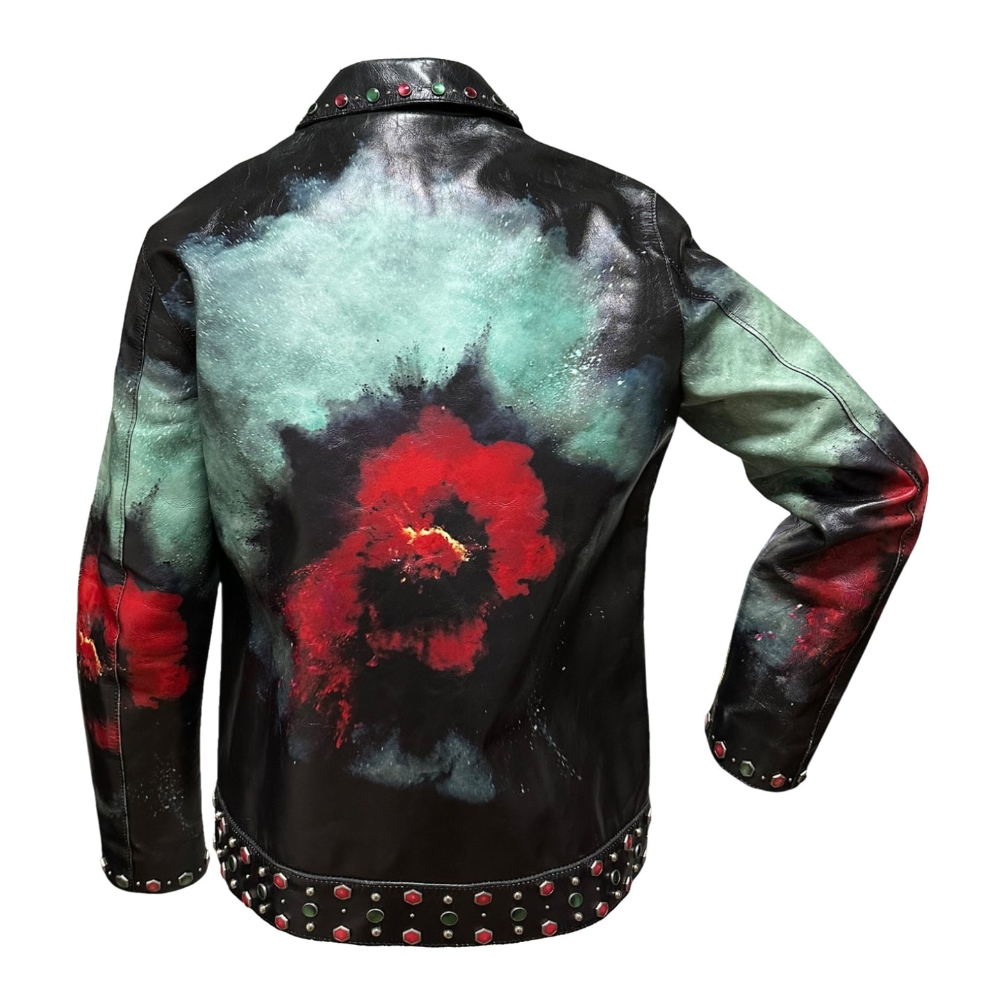 UNDERCOVER Spring Summer 2016 "The Greatest" Flower Print Studs Leather Jacket