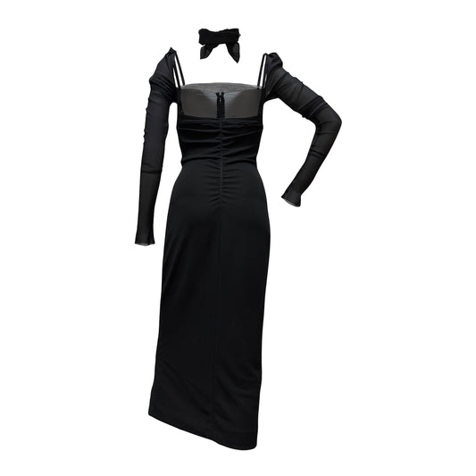 DOLCE&GABBANA Fall Winter 2001 Sheer-Sleeve Dress with Built-in Bra & Matching Scarf