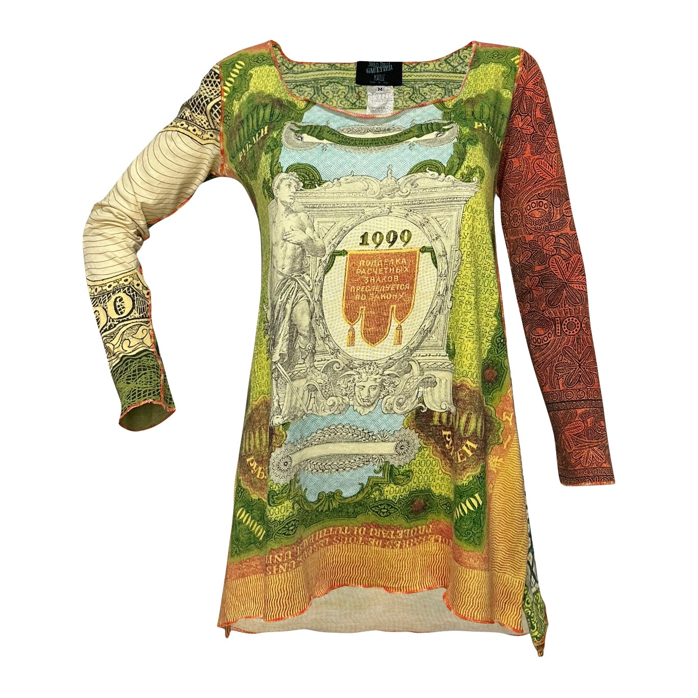 JEAN PAUL GAULTIER MAILLE Spring Summer 1994 Baroque Sculpture Money Dollar Long Sleeve T-Shirt