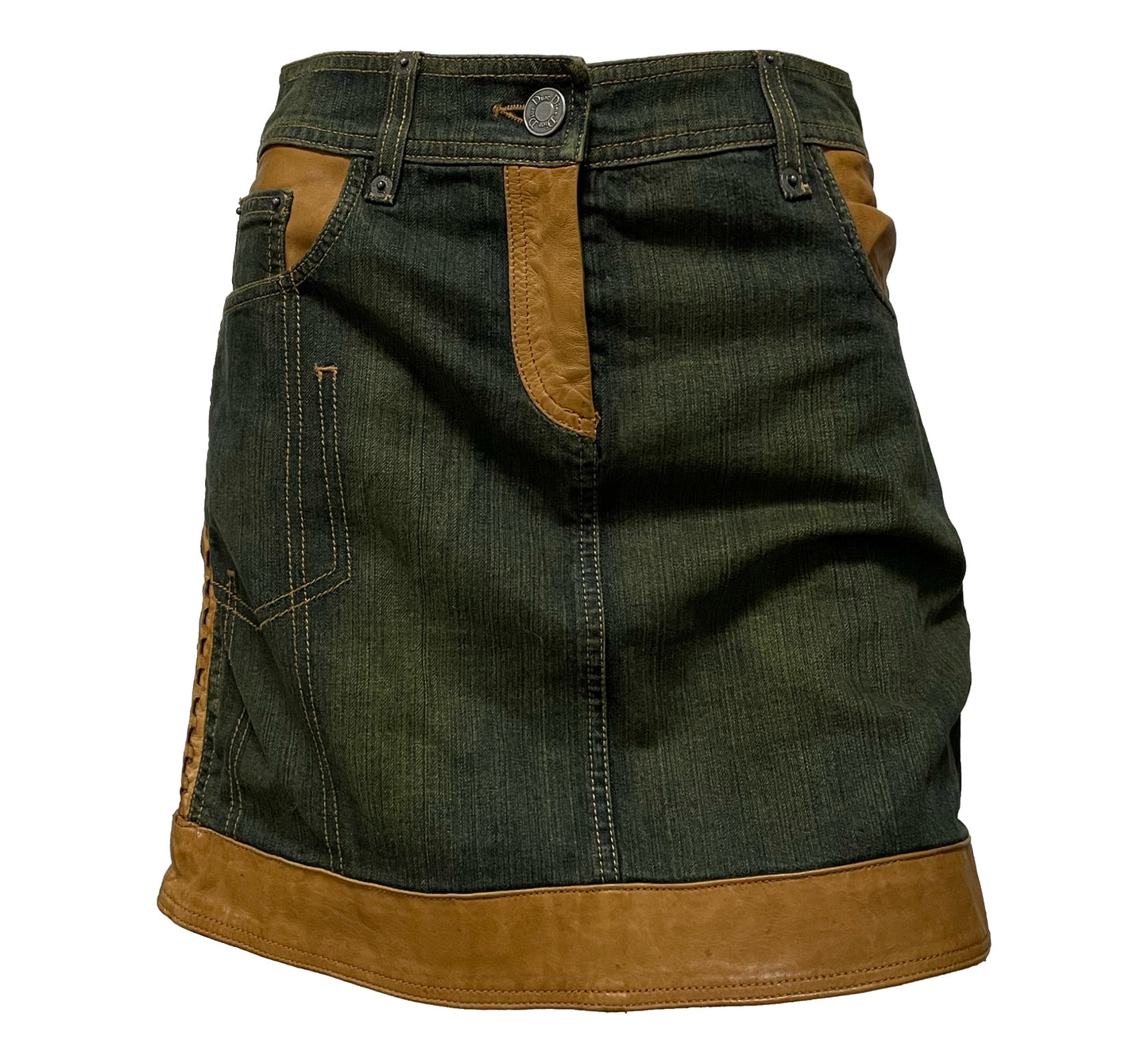 CHRISTIAN DIOR Spring Summer 2006 Denim Leather CD Logo Skirt