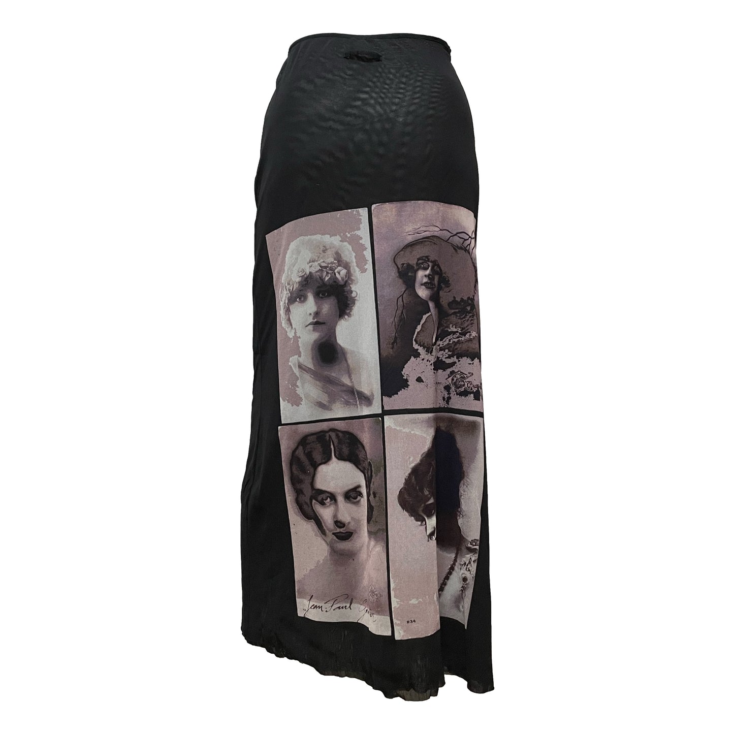 JEAN PAUL GAULTIER Spring Summer 2002 Portrait Photo Print Mesh Long Skirt