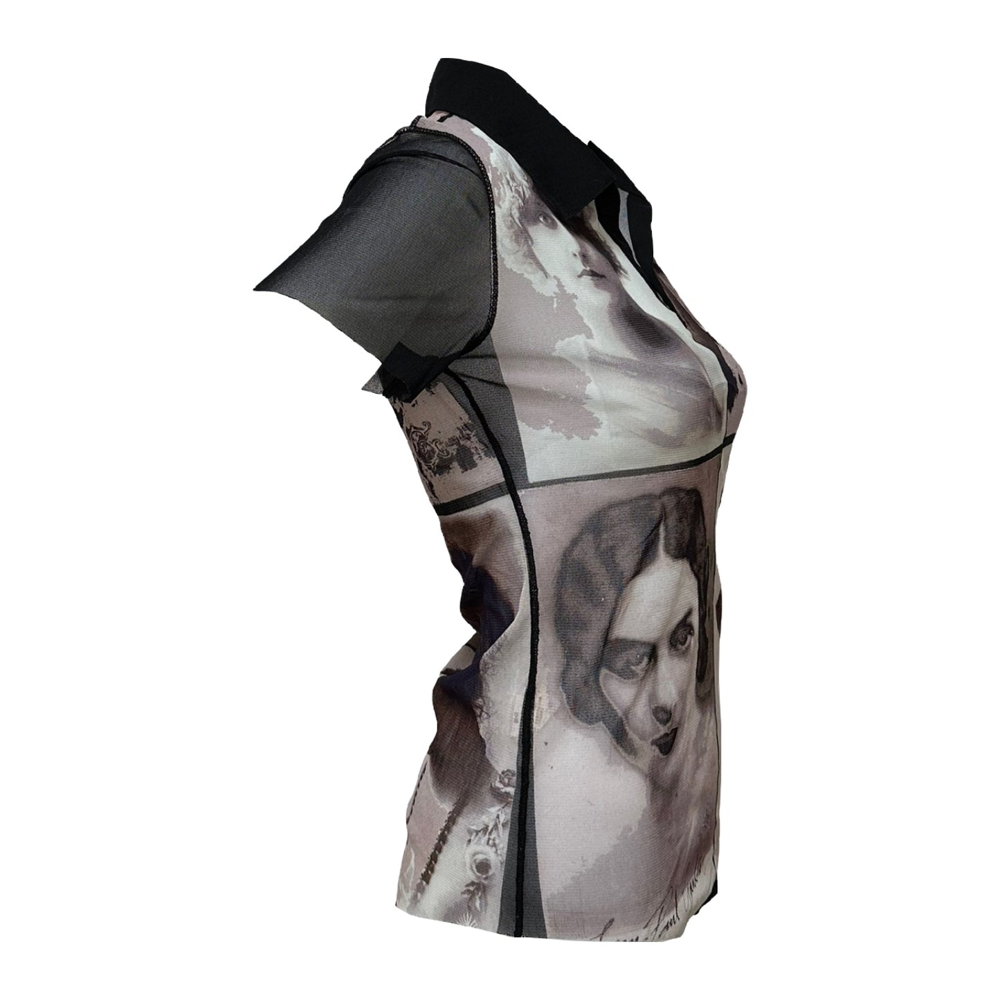 JEAN PAUL GAULTIER Spring Summer 2002 Portrait Photo Print Mesh Polo Shirt