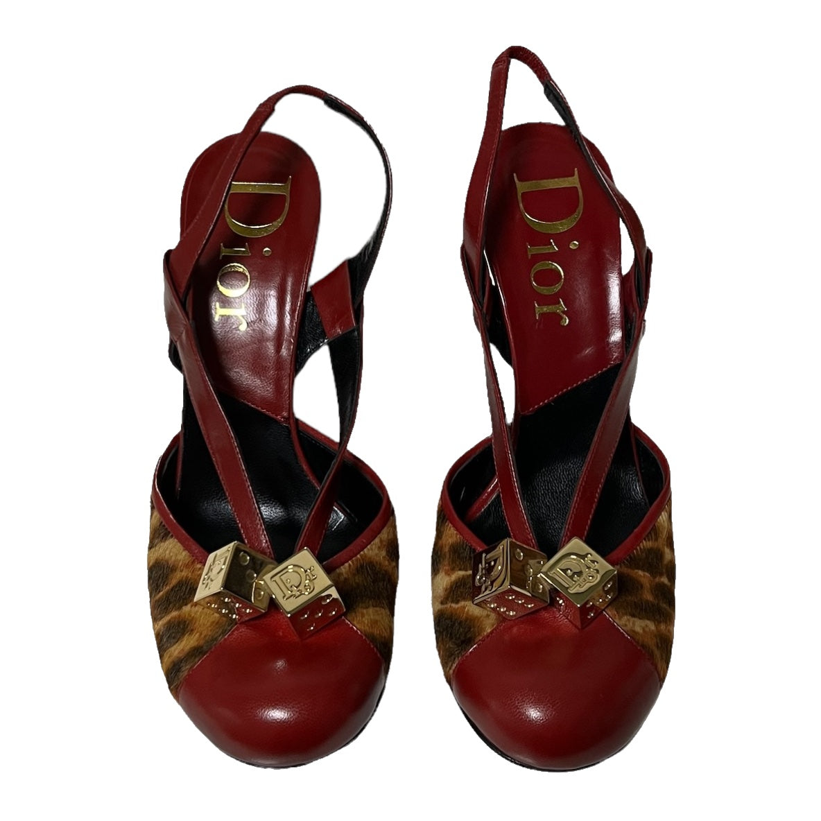 CHRISTIAN DIOR Fall Winter 2004 Leopard Print Dice Slingback Mules