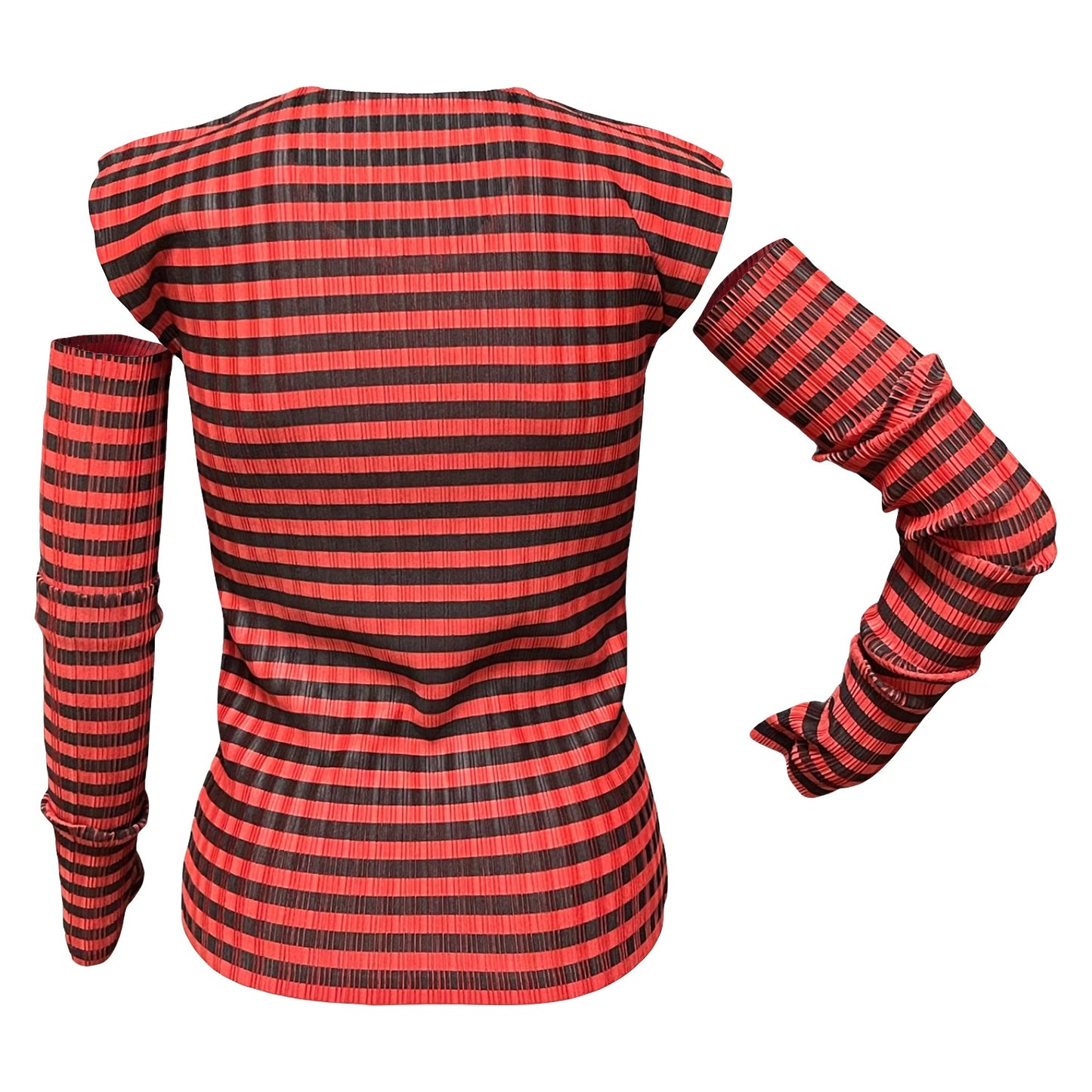 PLEATS PLEASE ISSEY MIYAKE Pleated Striped Print Top and Arm Cover