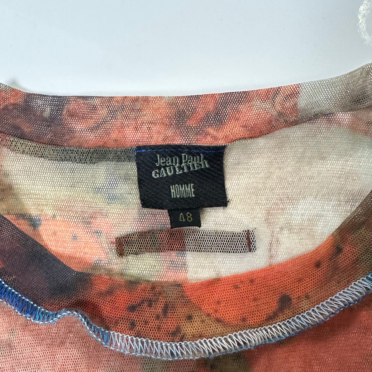 JEAN PAUL GAULTIER HOMME Spring Summer 2000 Psychedelic Bacteria Print Mesh T-Shirt