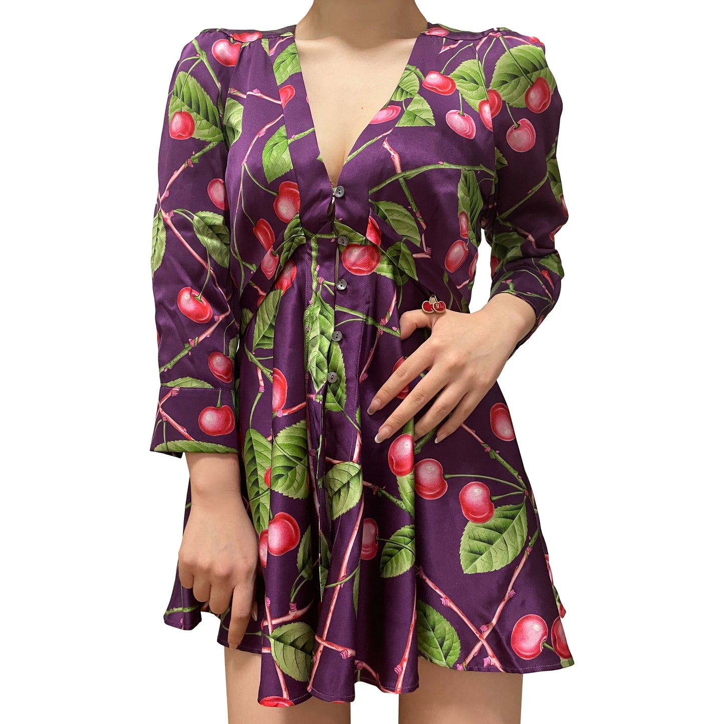 JOHN GALLIANO Fall Winter 2003 Cherry Print Silk Mini Dress