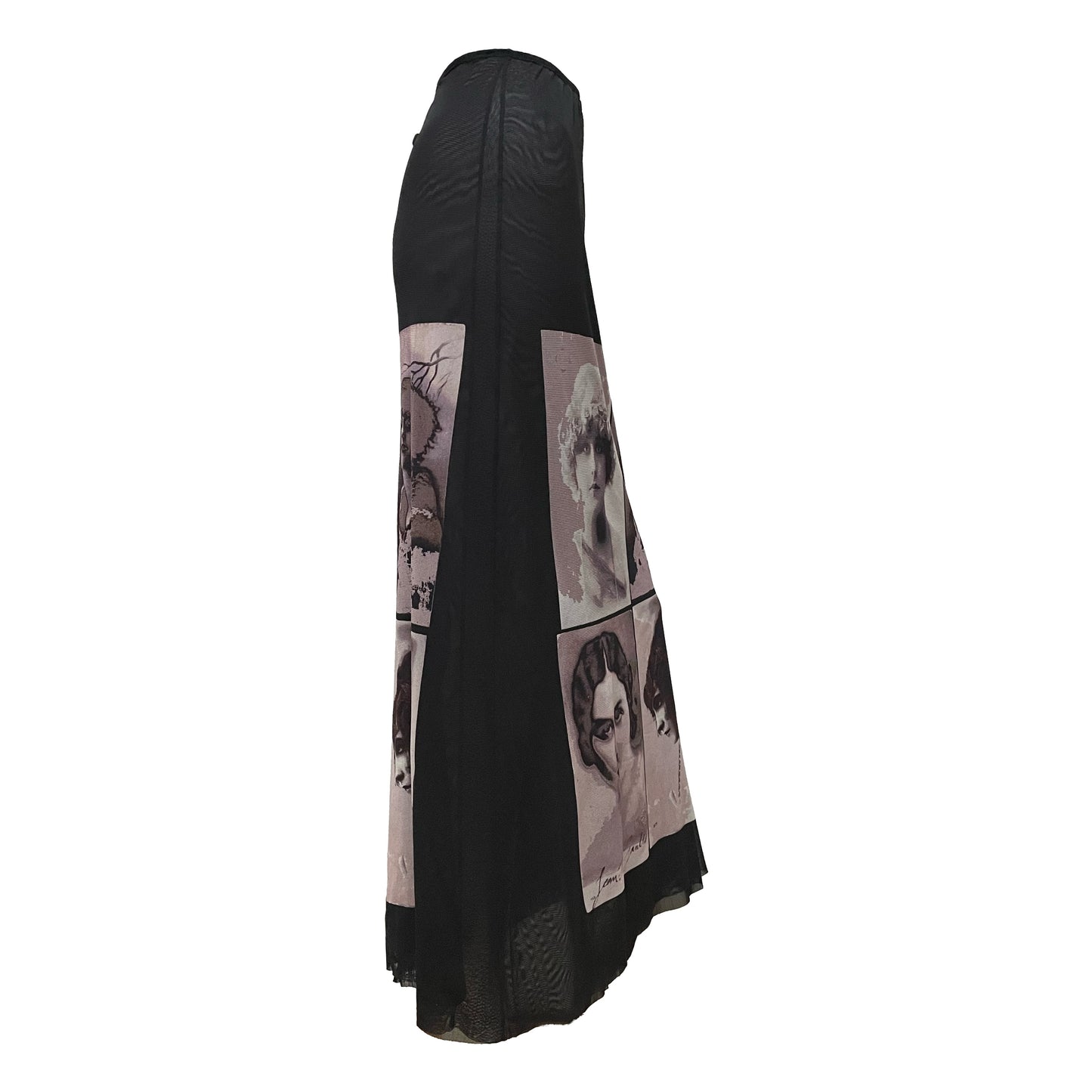 JEAN PAUL GAULTIER Spring Summer 2002 Portrait Photo Print Mesh Long Skirt