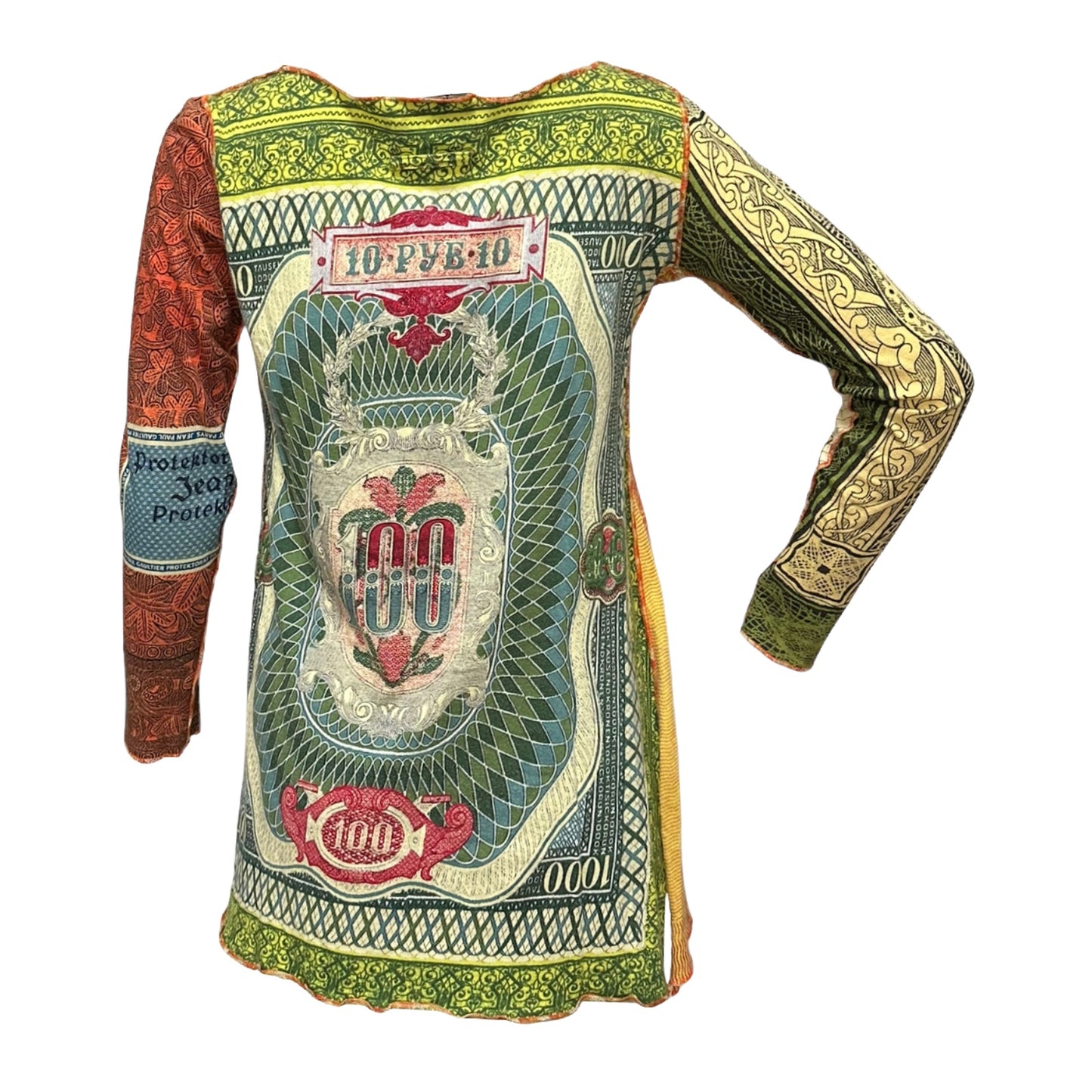 JEAN PAUL GAULTIER MAILLE Spring Summer 1994 Baroque Sculpture Money Dollar Long Sleeve T-Shirt