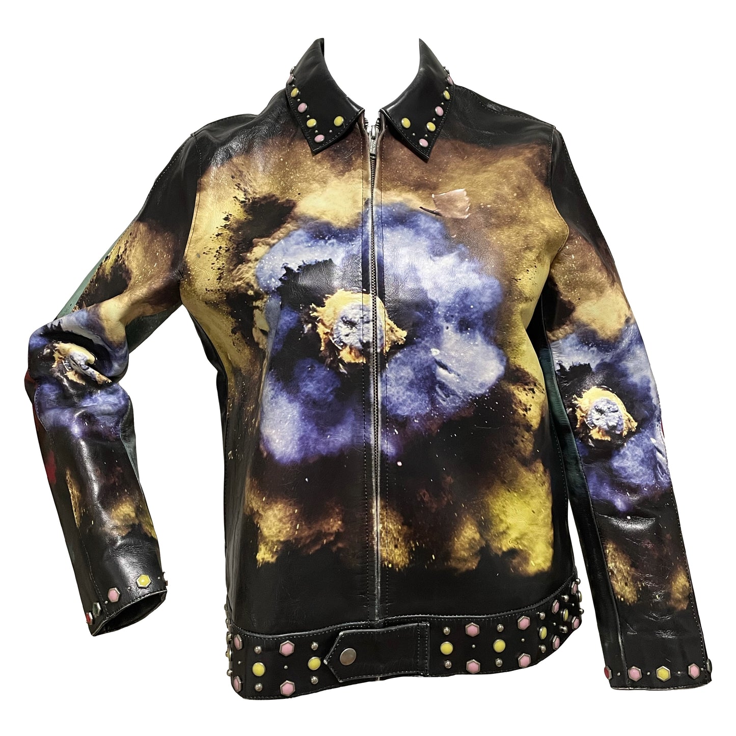 UNDERCOVER Spring Summer 2016 "Greatest" Flower Print Studs Leather Jacket