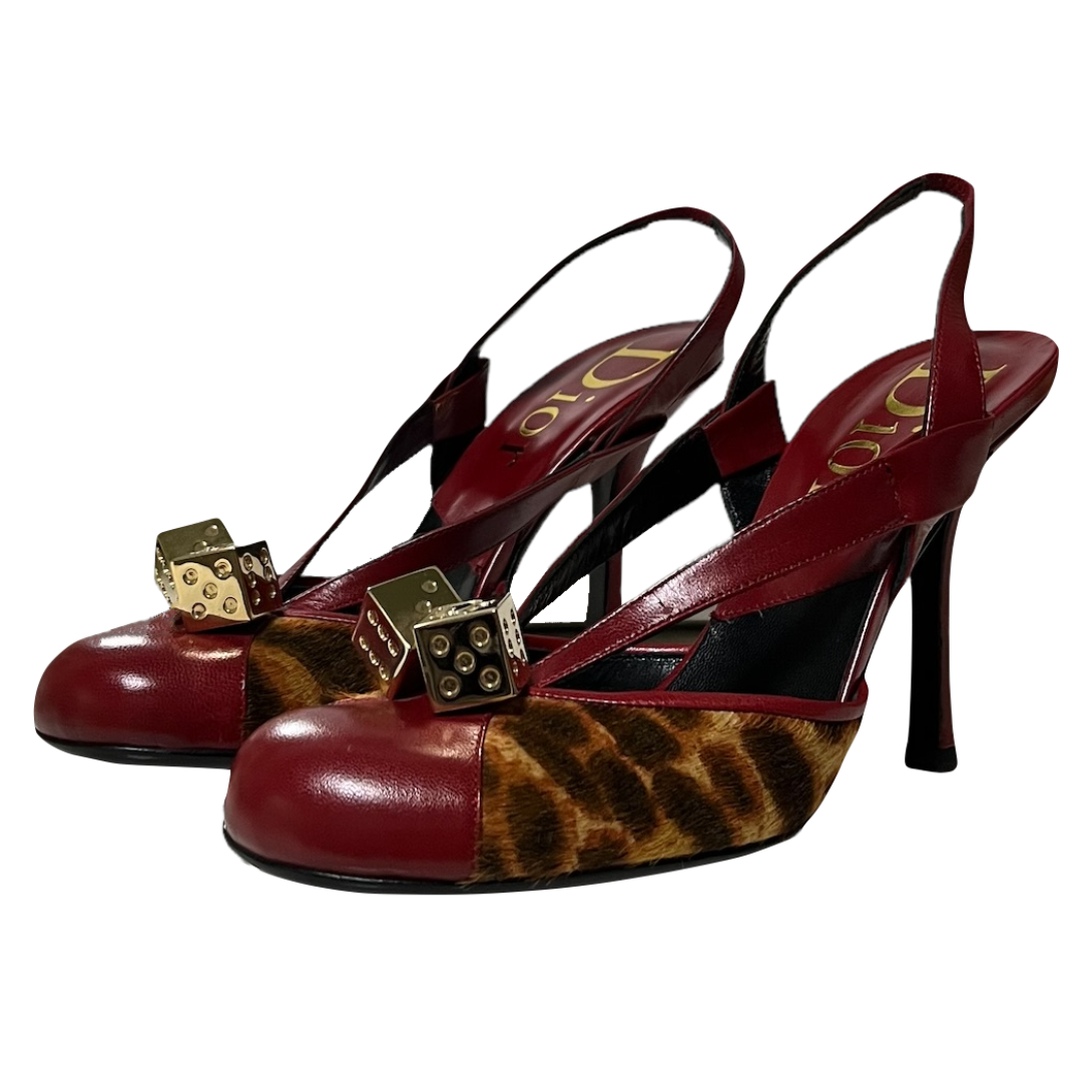 CHRISTIAN DIOR Fall Winter 2004 Leopard Print Dice Slingback Mules