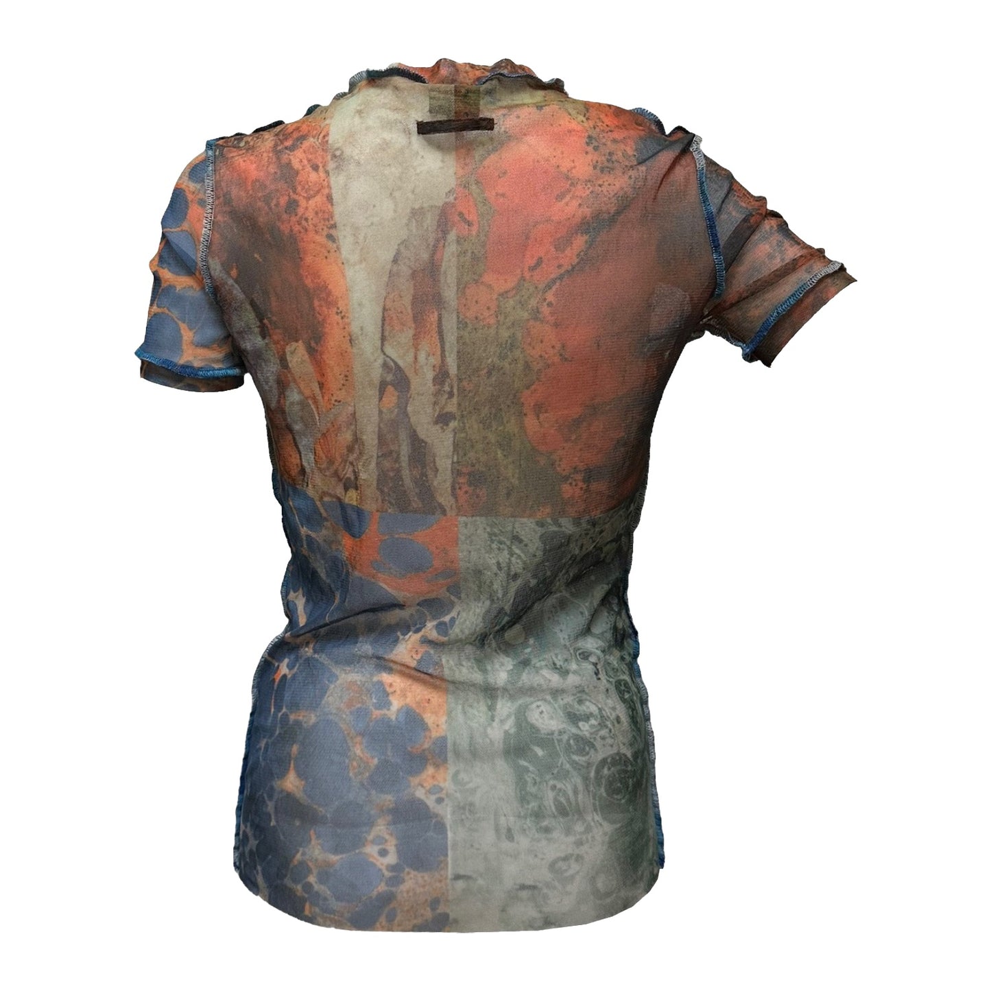 JEAN PAUL GAULTIER HOMME Spring Summer 2000 Psychedelic Bacteria Print Mesh T-Shirt