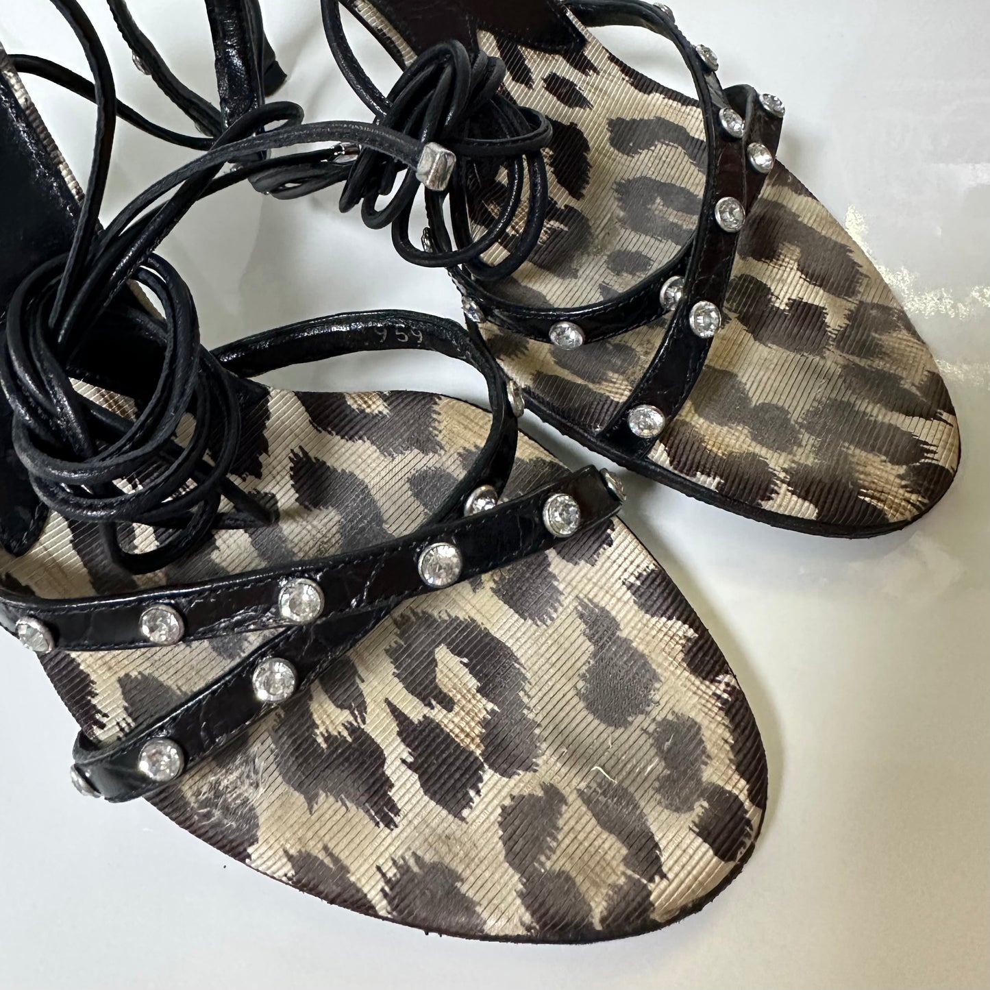 DOLCE&GABBANA Spring Summer 2004 Leopard Print Lace Up Sandals