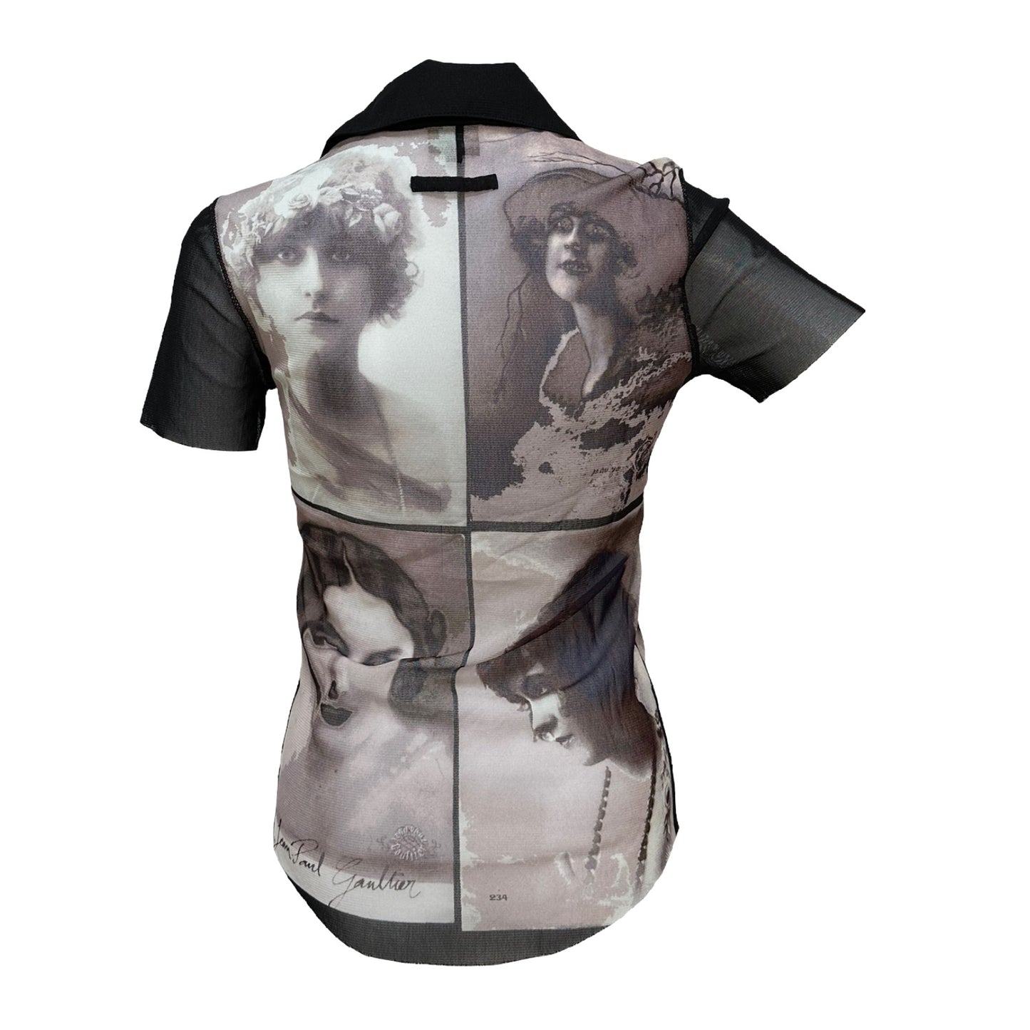JEAN PAUL GAULTIER Spring Summer 2002 Portrait Photo Print Mesh Polo Shirt