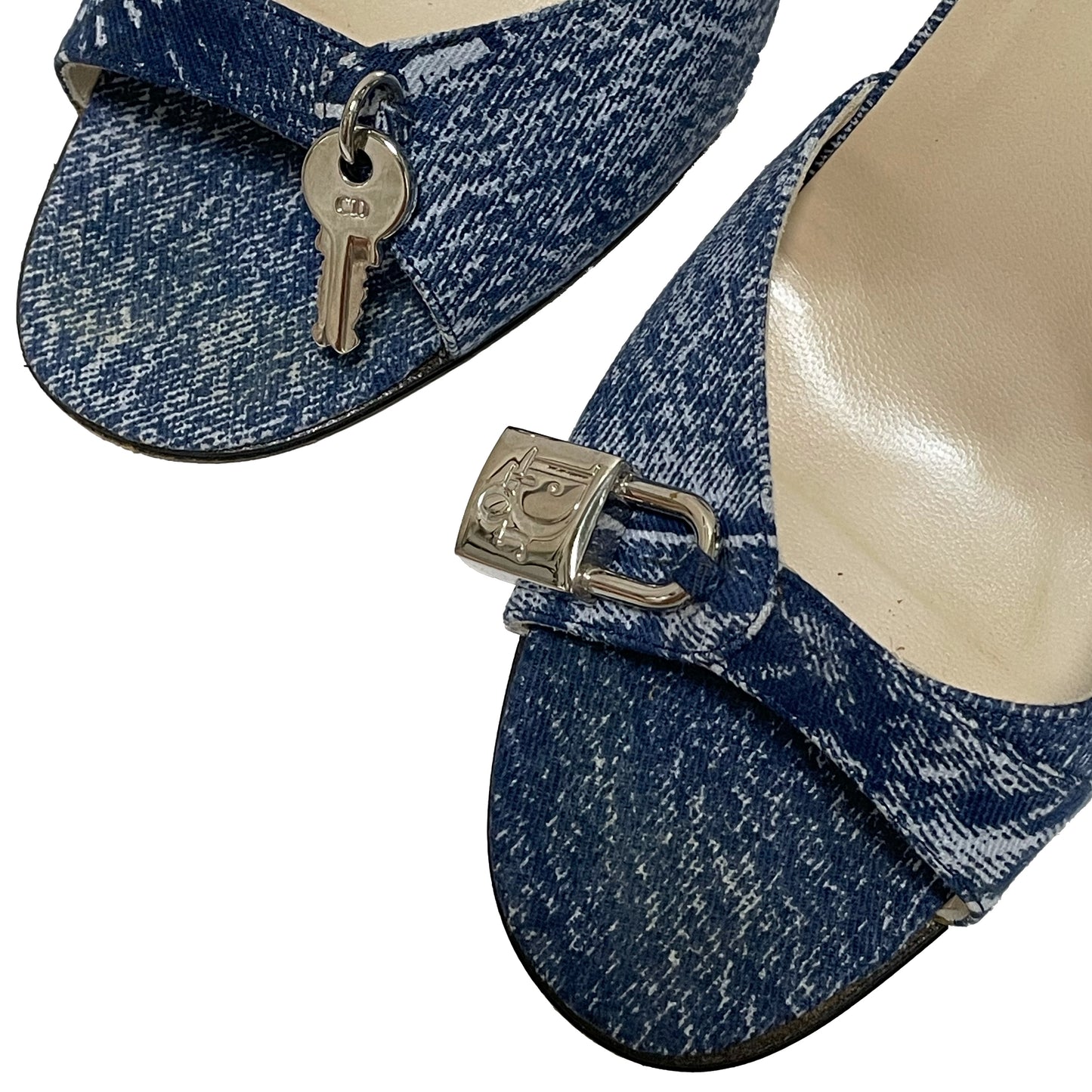 CHRISTIAN DIOR Spring Summer 2001 Lock and Key Denim Sandals