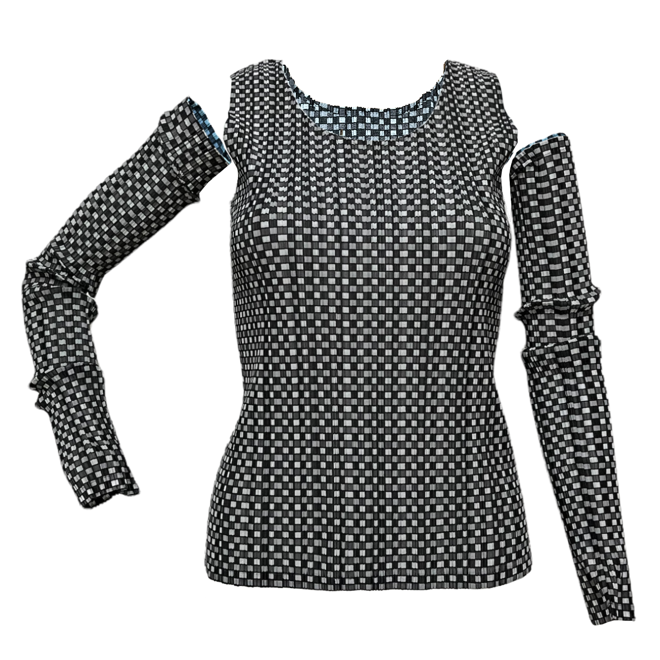 PLEATS PLEASE ISSEY MIYAKE Pleated Checked Print Top and Arm Cover