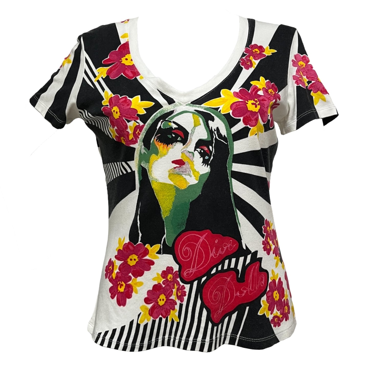 CHRISTIAN DIOR Spring Summer 2004 Striped Floral T-Shirt