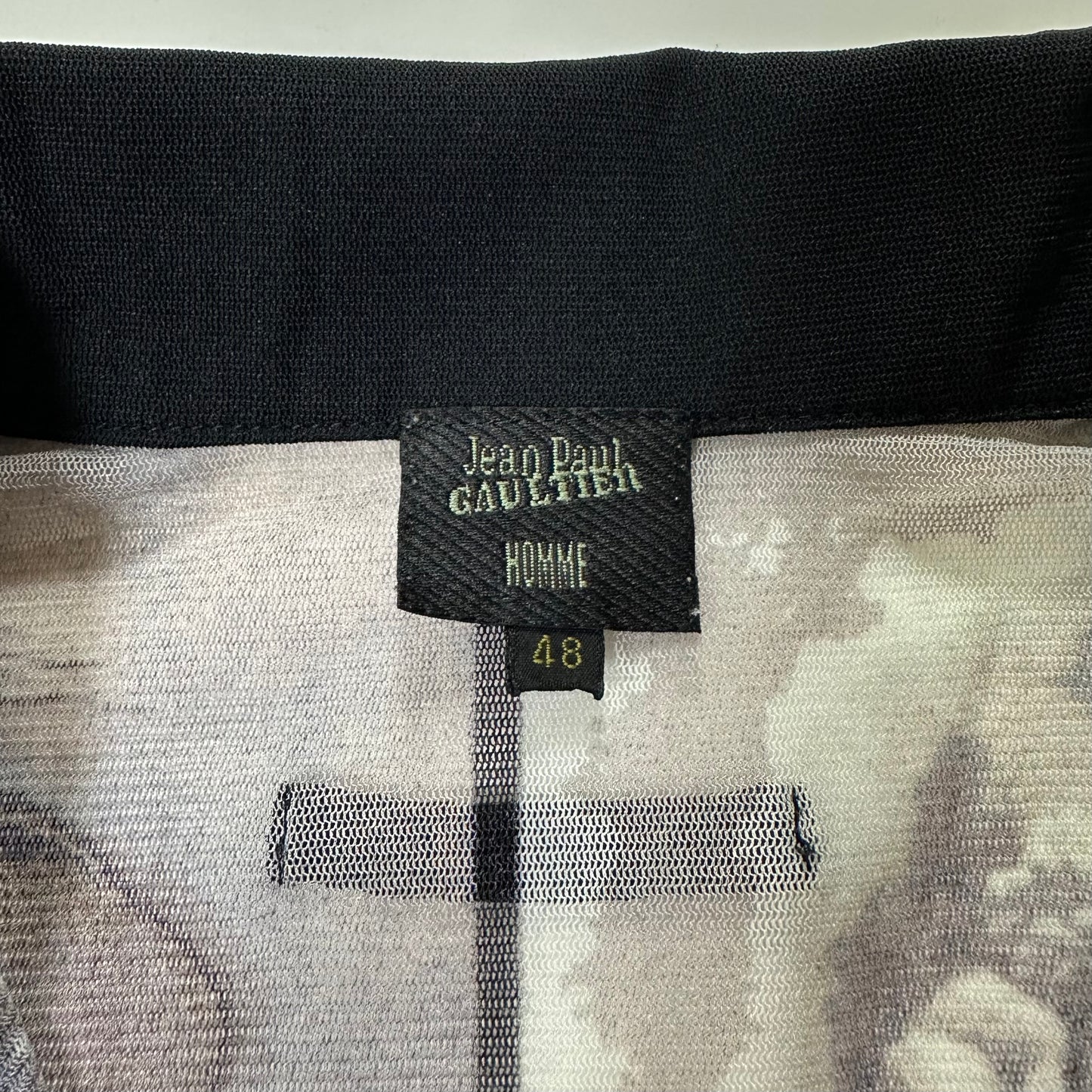 JEAN PAUL GAULTIER Spring Summer 2002 Portrait Photo Print Mesh Polo Shirt