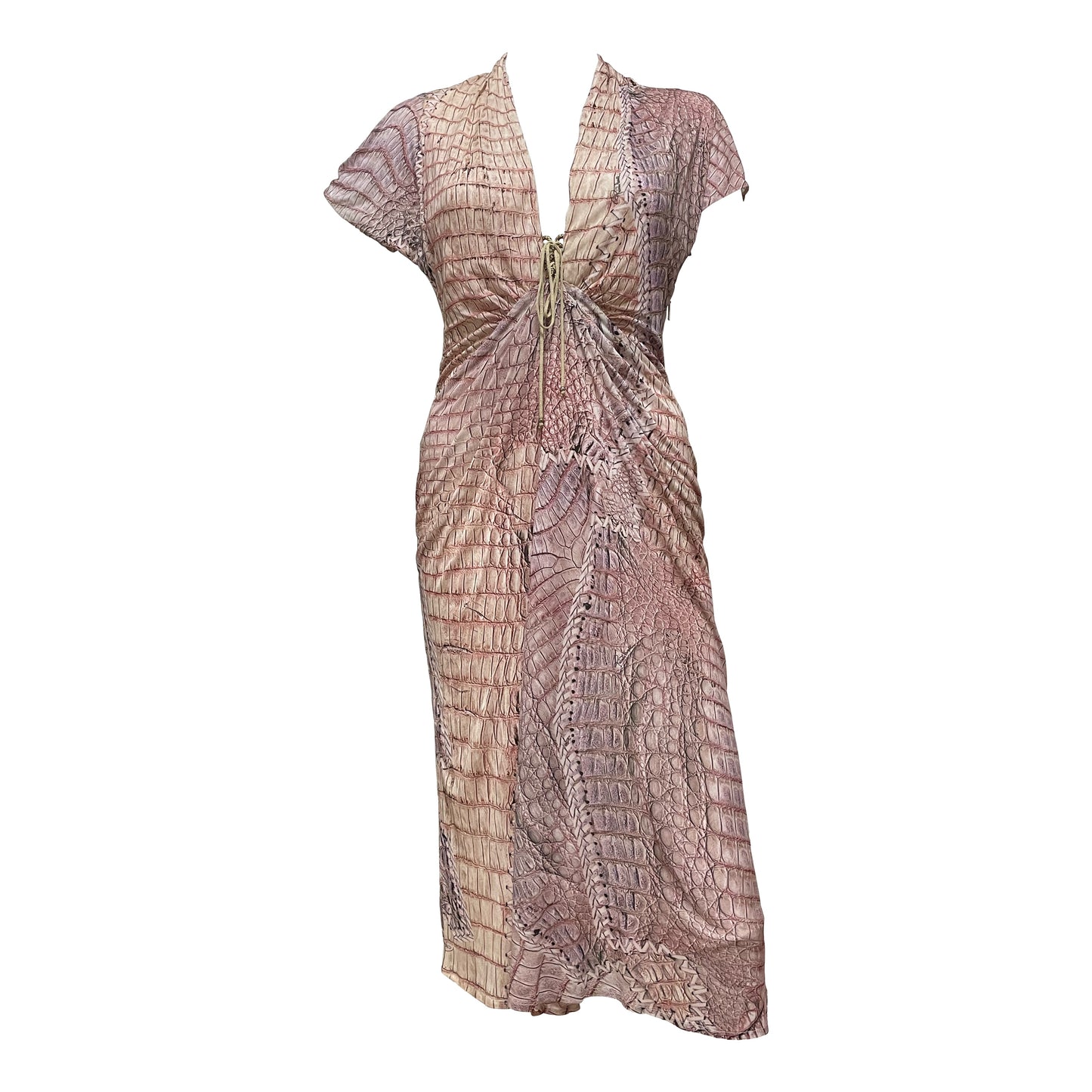 ROBERTO CAVALLI Spring Summer 2011 Crocodile Print Laced Up Dress