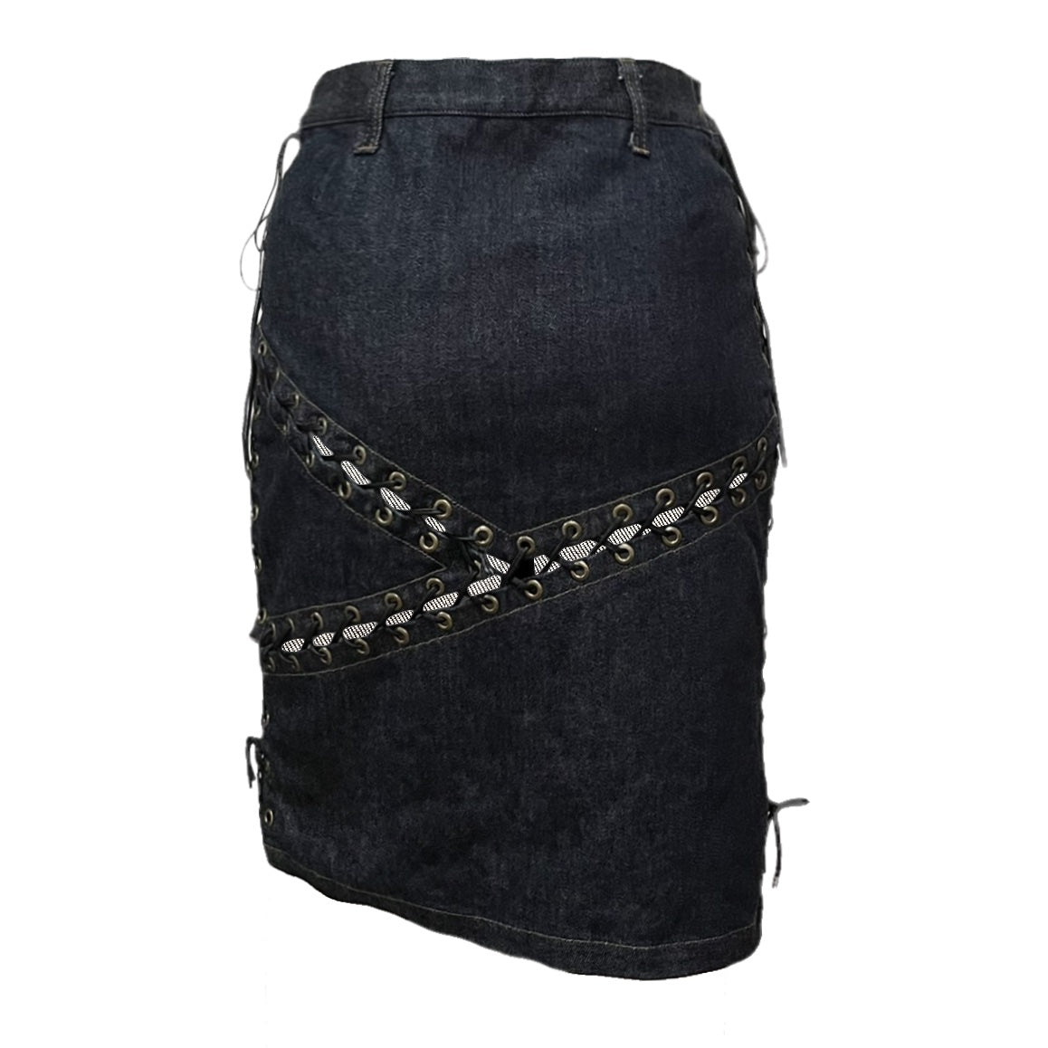 HYSTERICS Laced Up High Waisted Denim Midi Skirt