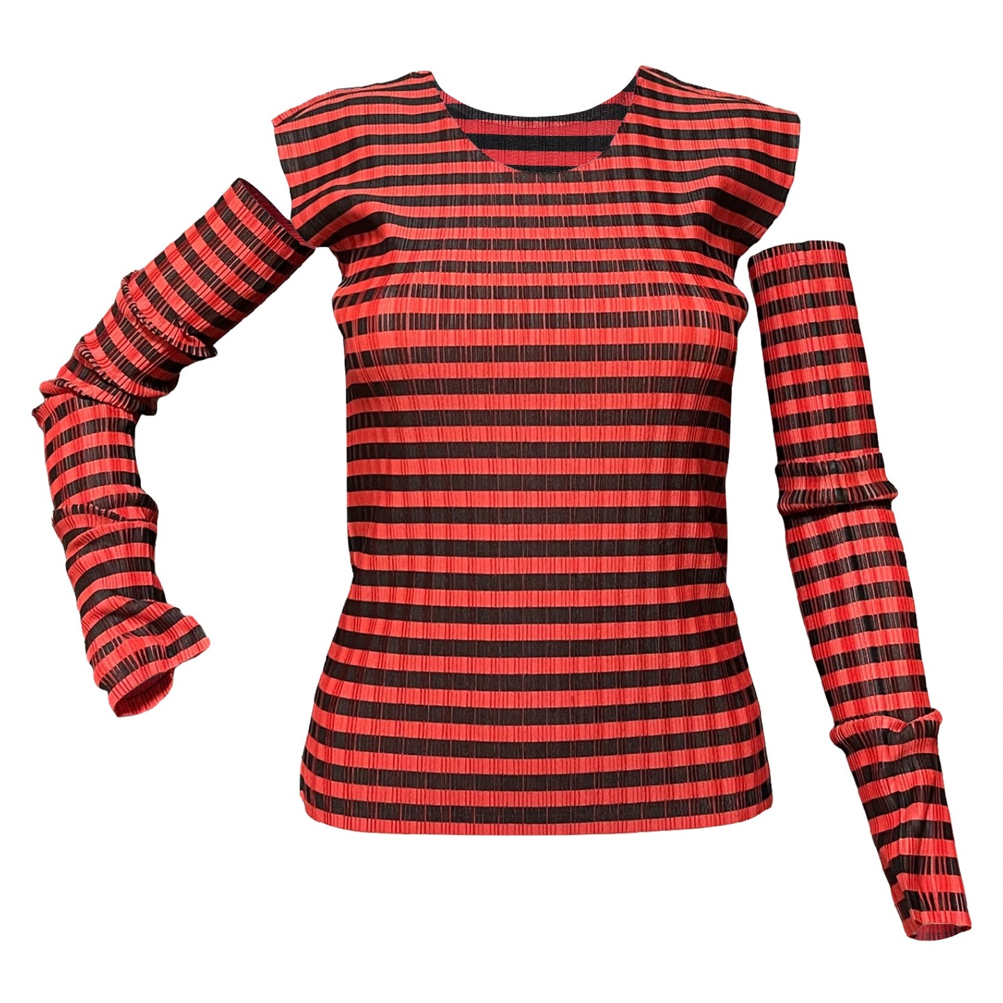 PLEATS PLEASE ISSEY MIYAKE Pleated Striped Print Top and Arm Cover