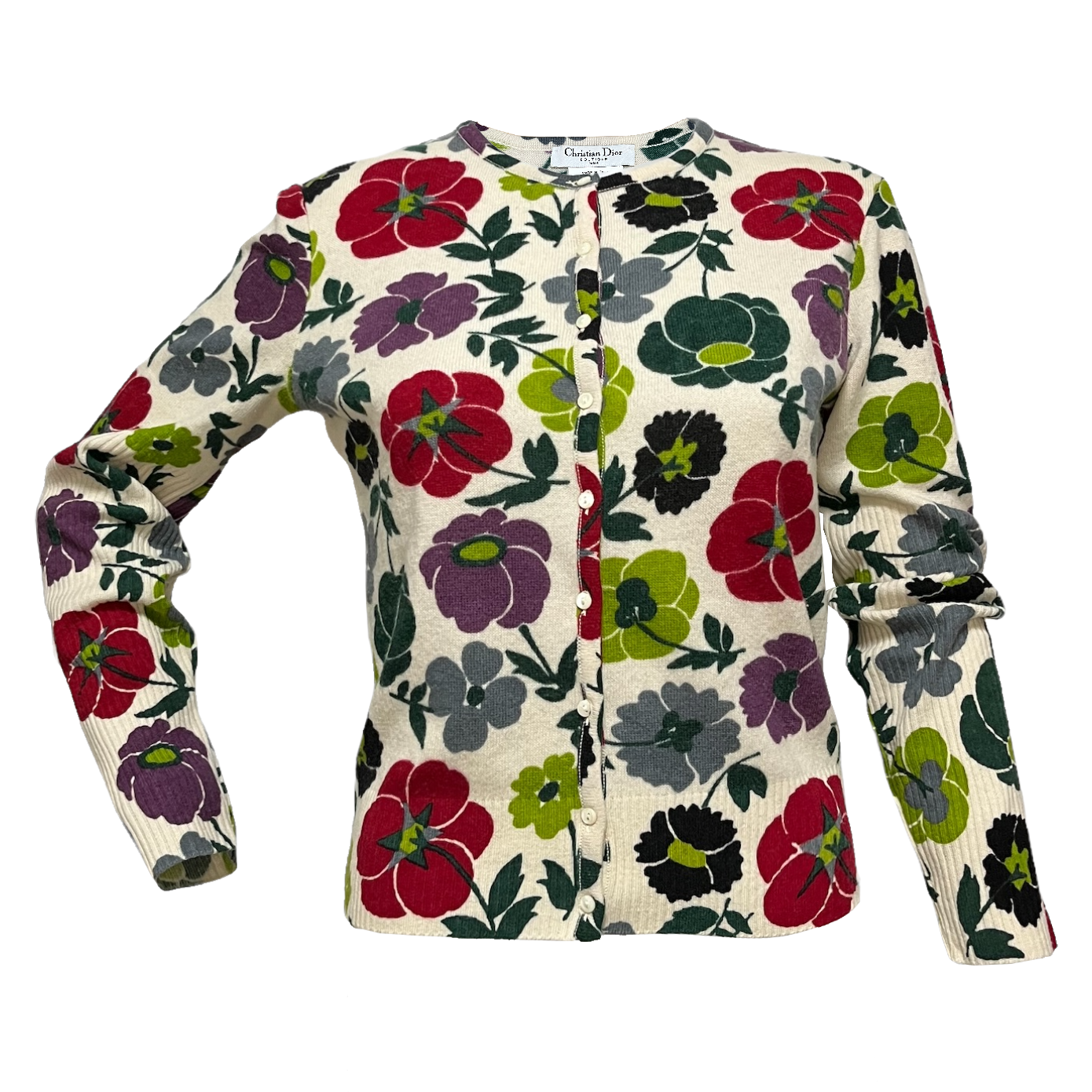 CHRISTIAN DIOR Fall Winter 2001 Floral Print Knit Cardigan