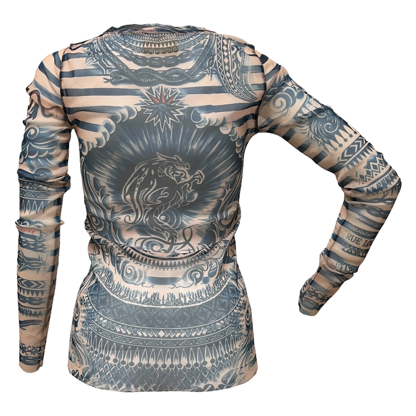 JEAN PAUL GAULTIER × LINDEX 2014 Tattoo Print Mesh Long Sleeve T-Shirt