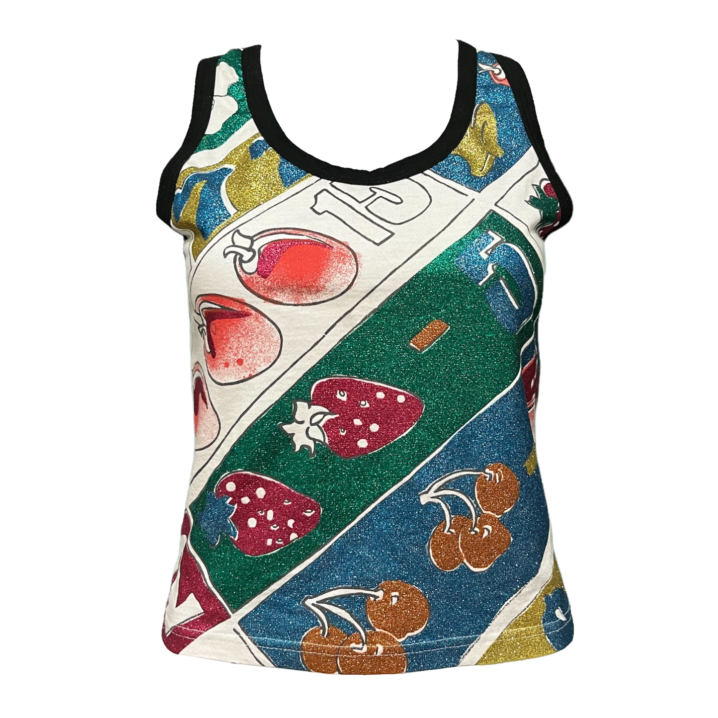 CHRISTIAN DIOR Spring Summer 2002 Glitter Fruits Print Tank Top