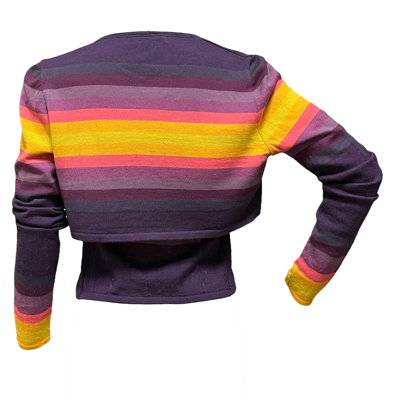 CHRISTIAN DIOR Fall Winter 2001 Striped Print Knit Cropped Cardigan and Bustier Top Set
