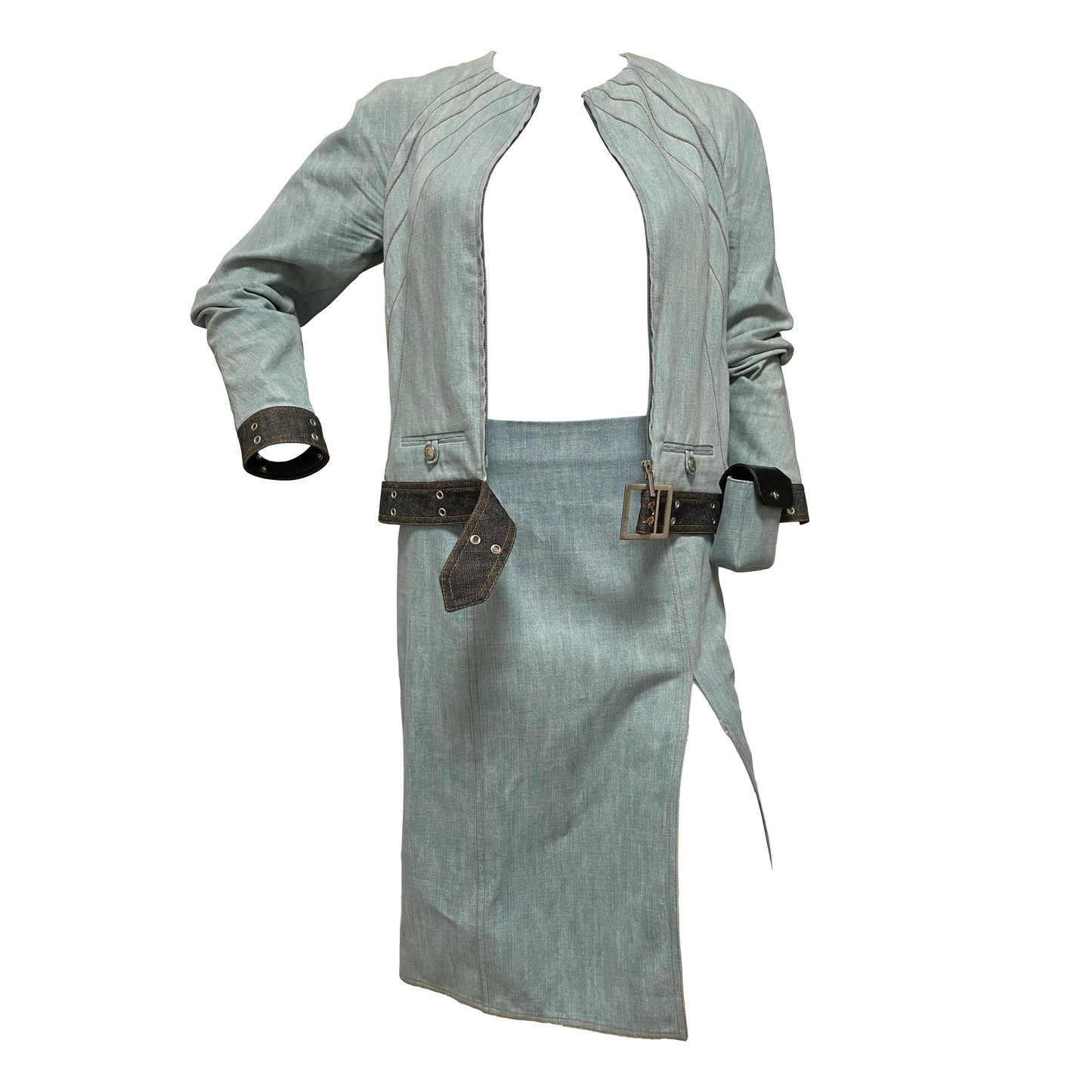 CHRISTIAN DIOR Spring Summer 2002 Denim Jacket and Skirt Set Up