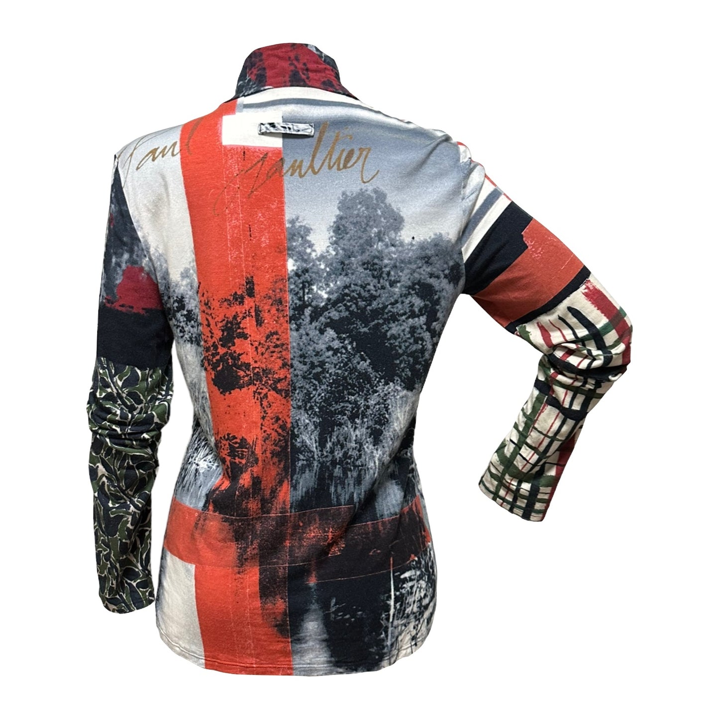 JEAN PAUL GAULTIER HOMME Fall Winter 2001 Abstract Printed Turtleneck Long Sleeve Top