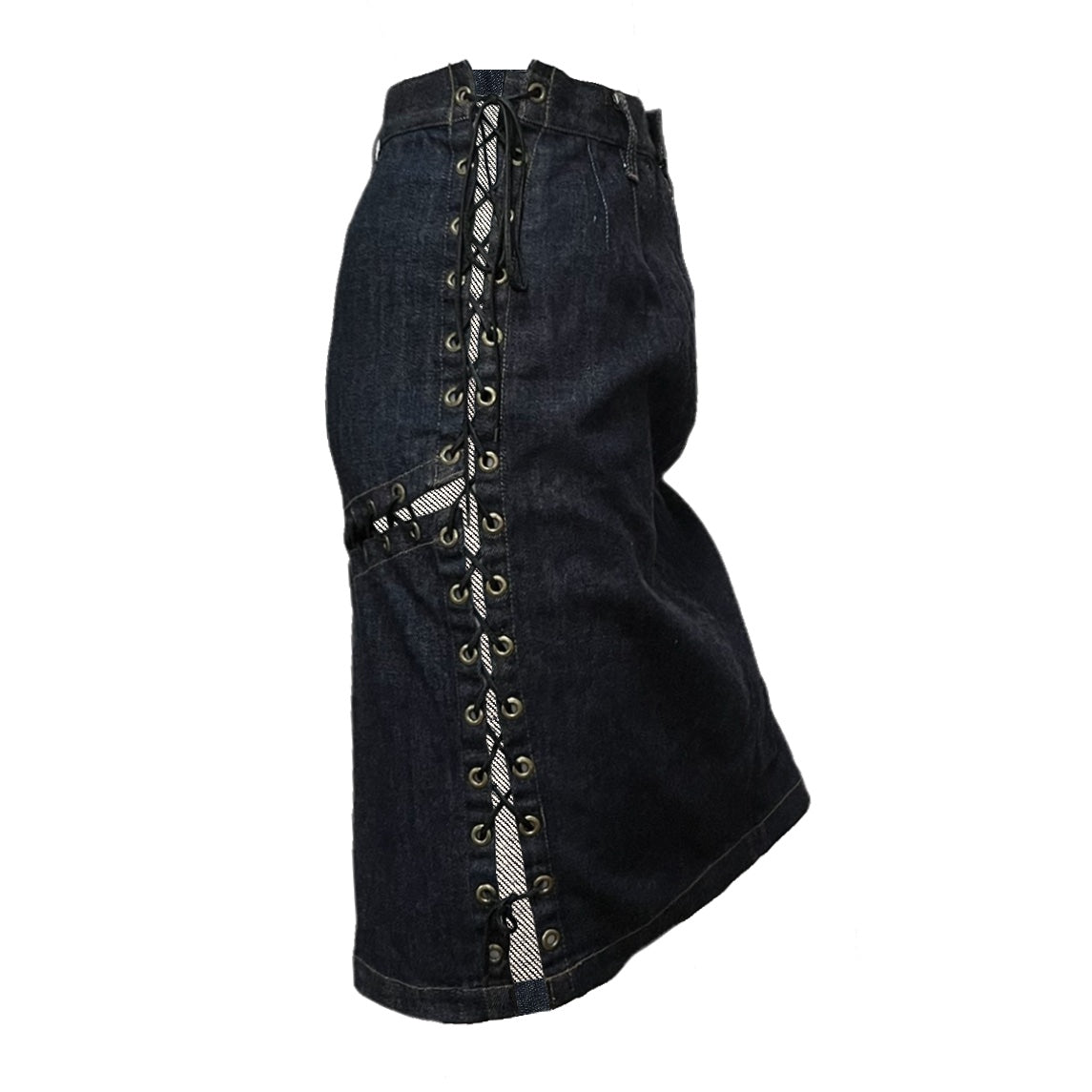 HYSTERICS Laced Up High Waisted Denim Midi Skirt