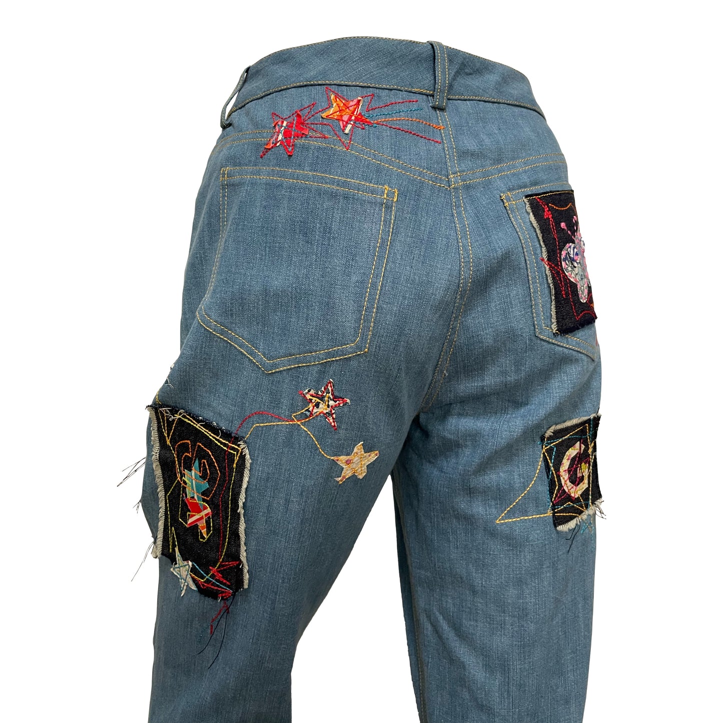JOHN GALLIANO Spring Summer 2002 Flared Denim Patchwork Pants
