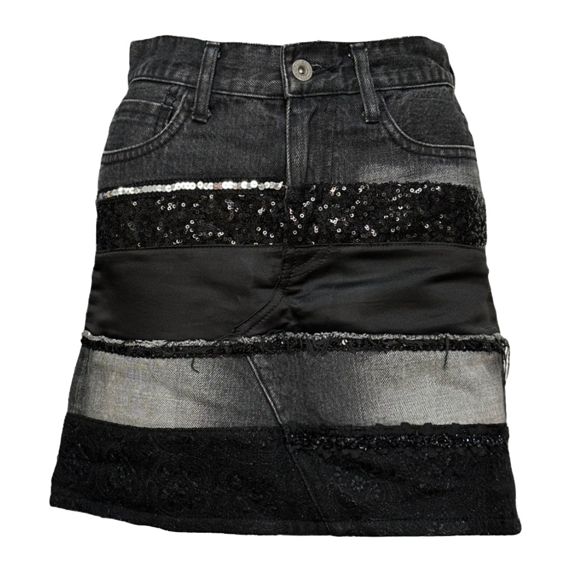 JUNYA WATANABE Fall Winter 2014 Multitexture Patchwork Denim Mini Skirt